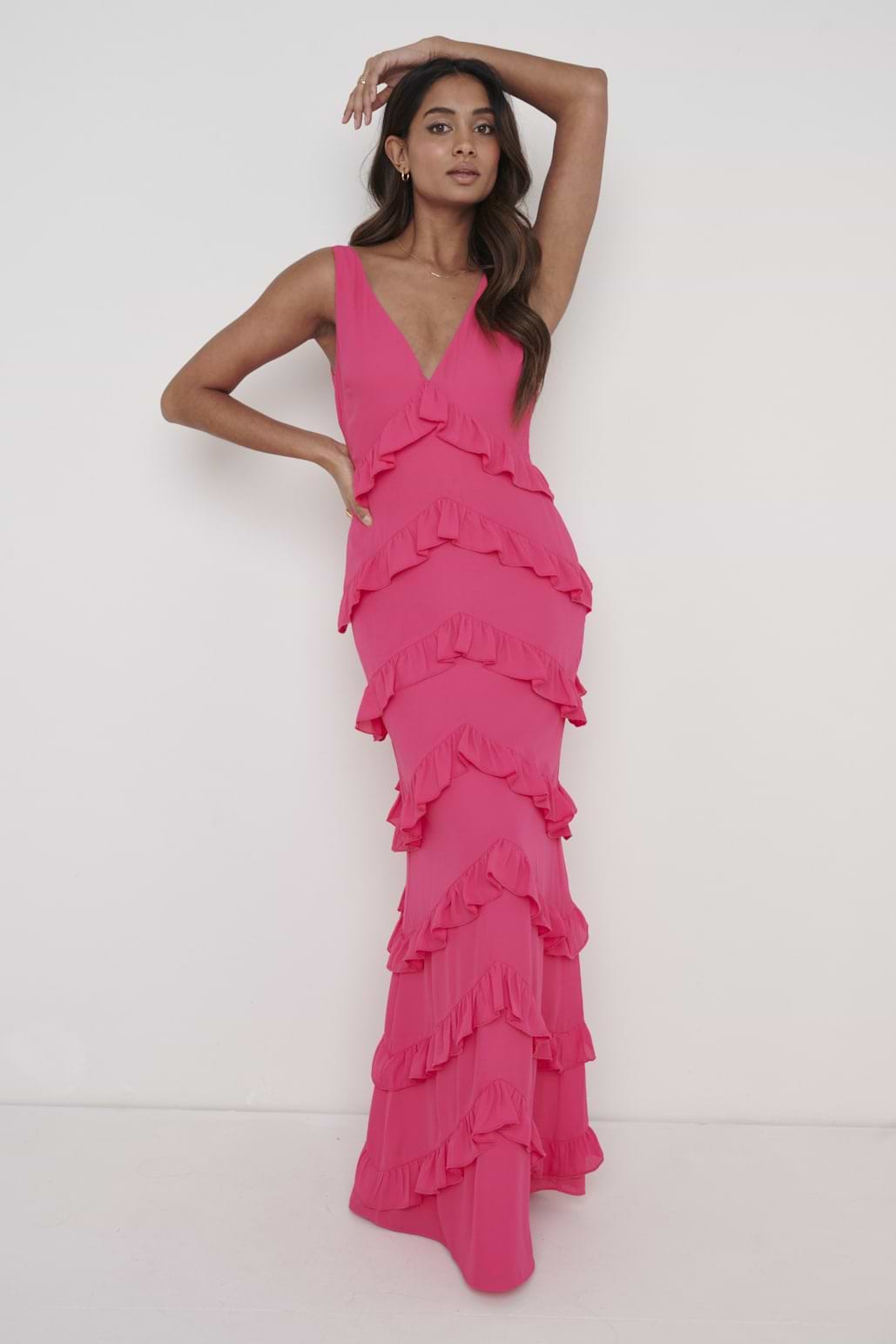 Piper Ruffle Maxi Dress - Fuchsia