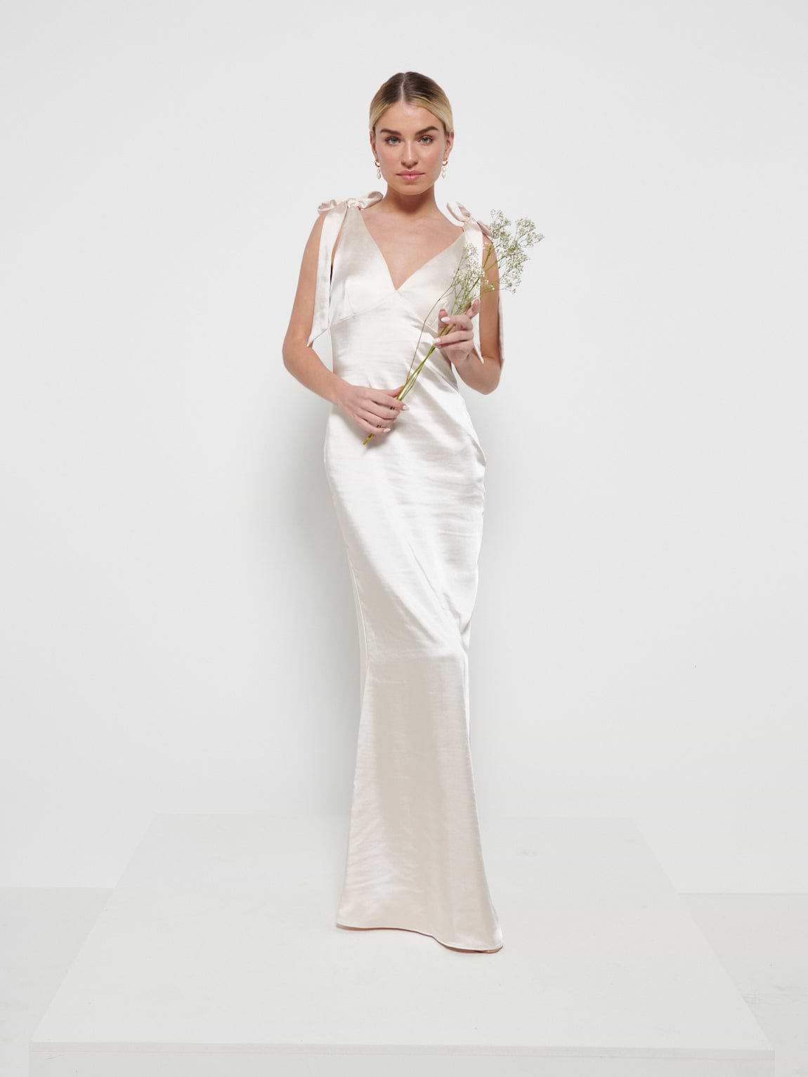 Piper Tie Maxi Bridesmaid Dress - Matte Champagne