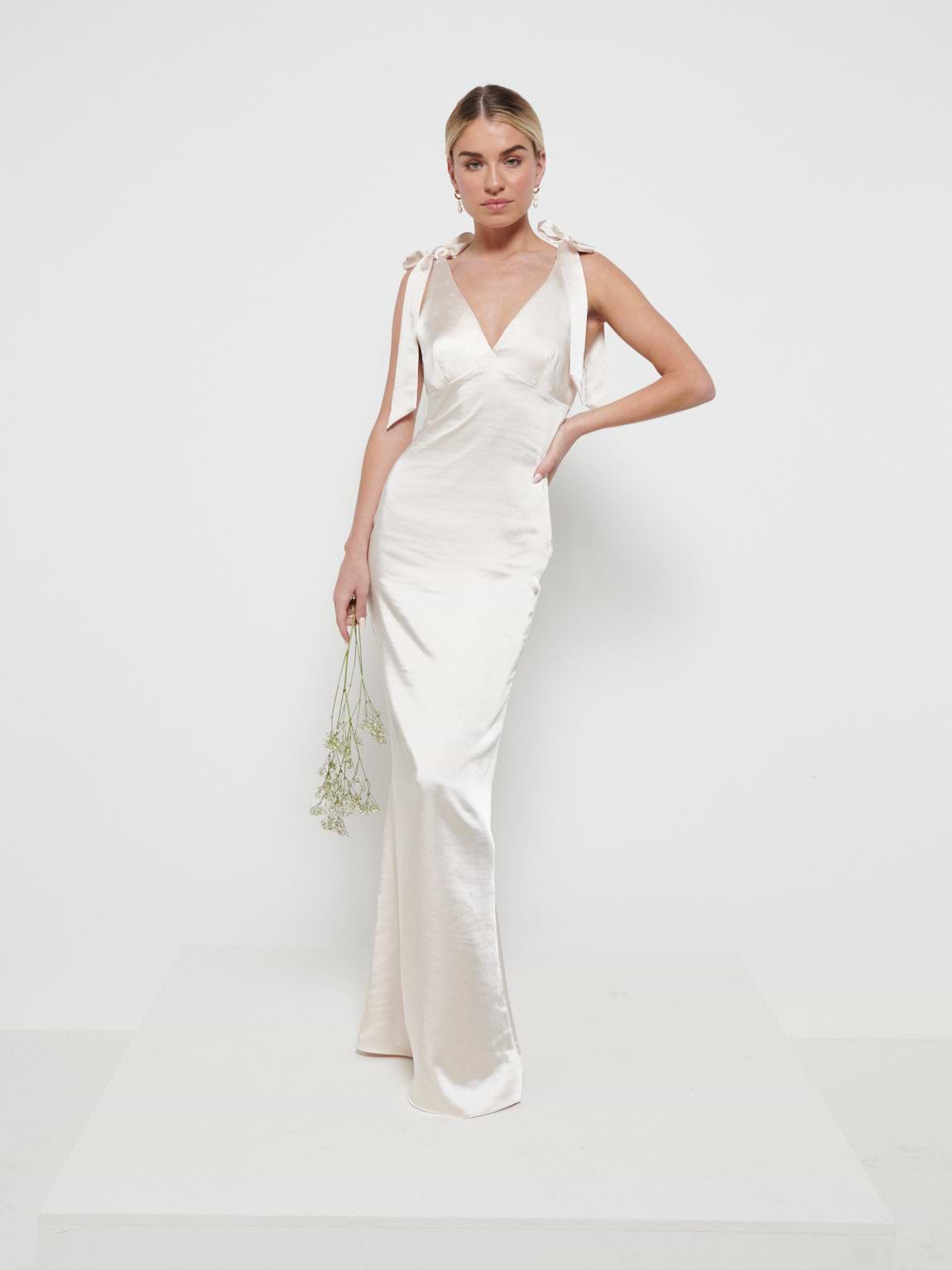 Piper Tie Maxi Bridesmaid Dress - Matte Champagne