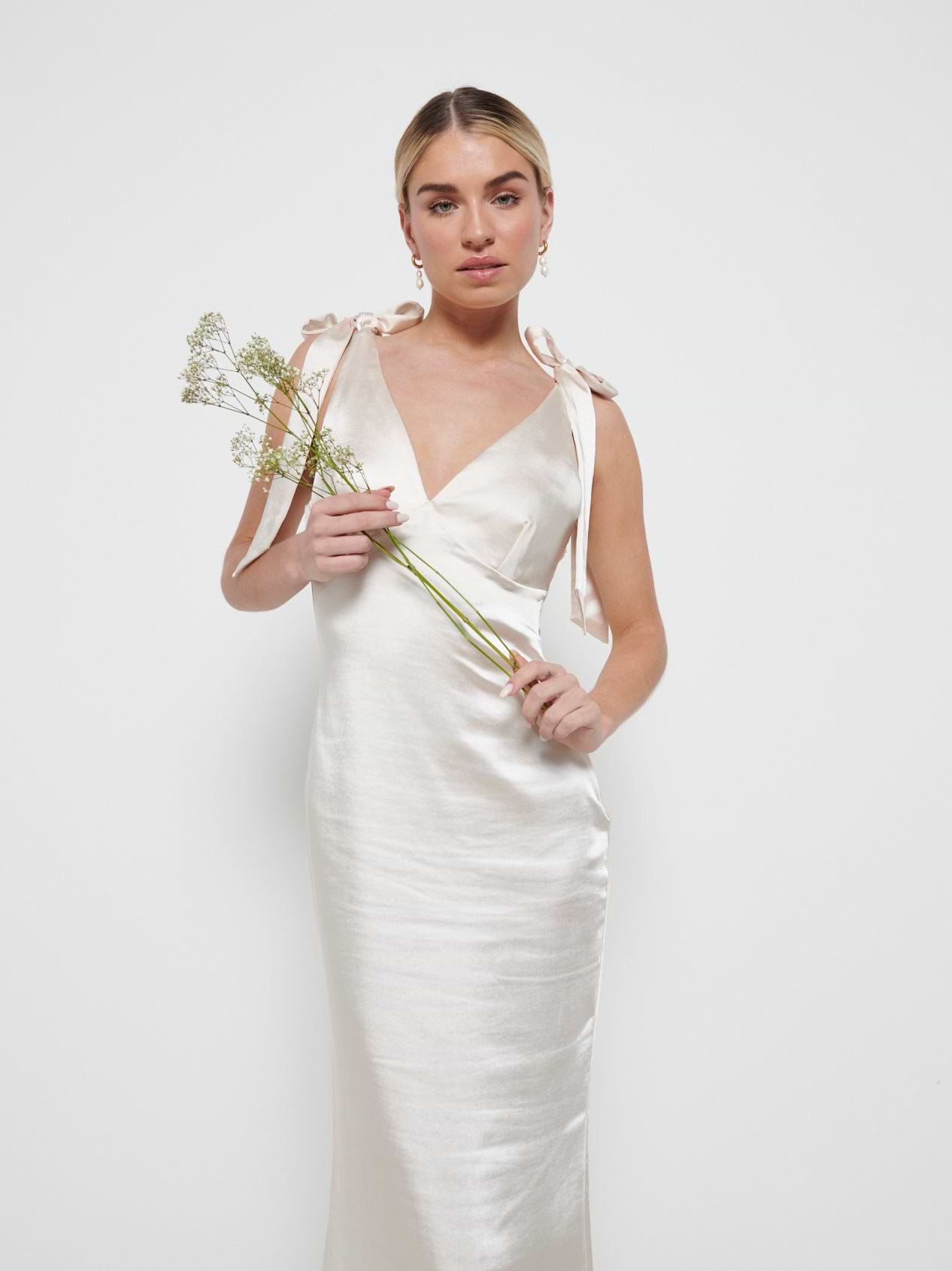 Piper Tie Maxi Bridesmaid Dress - Matte Champagne
