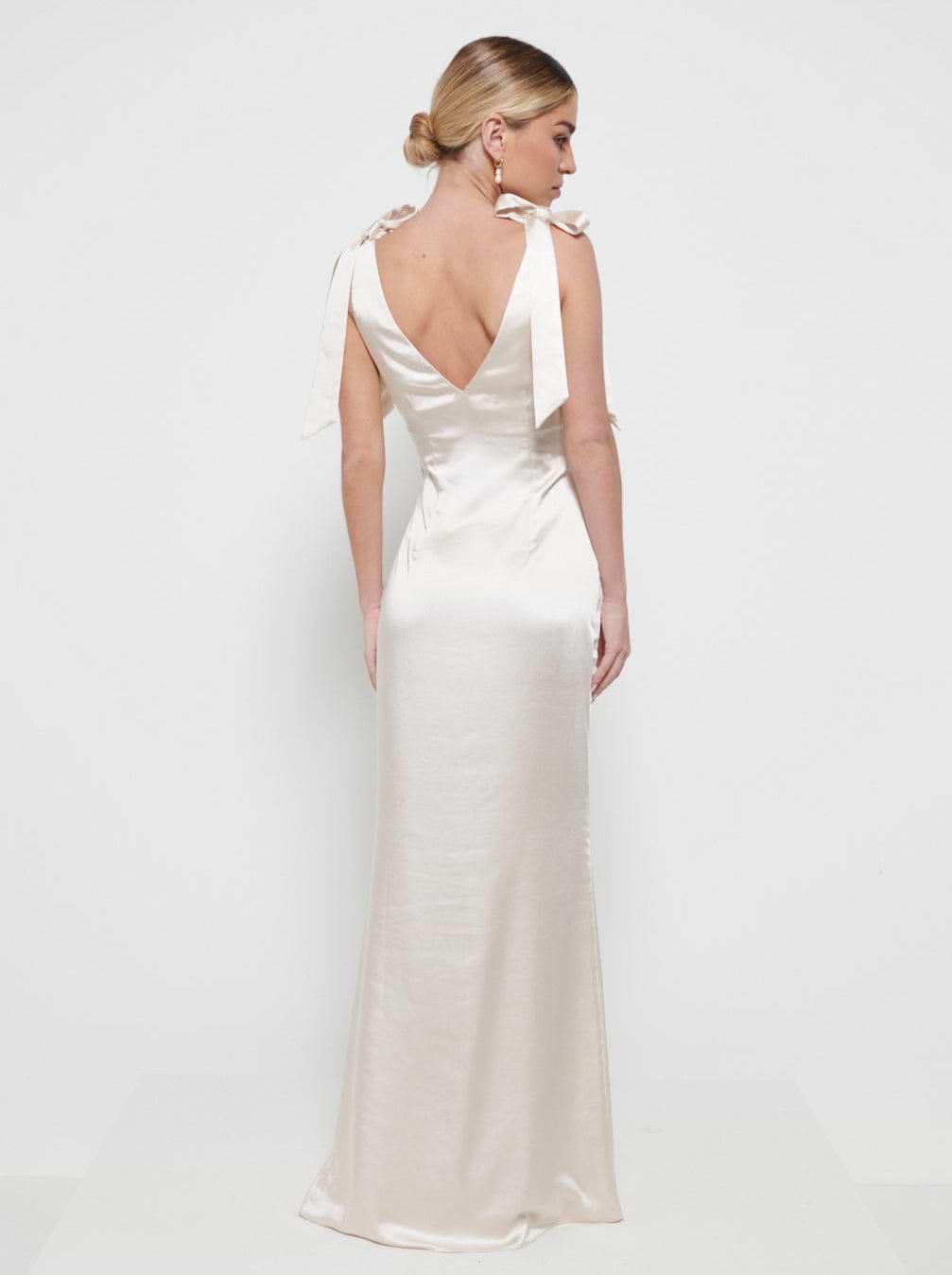 Piper Tie Maxi Bridesmaid Dress - Matte Champagne