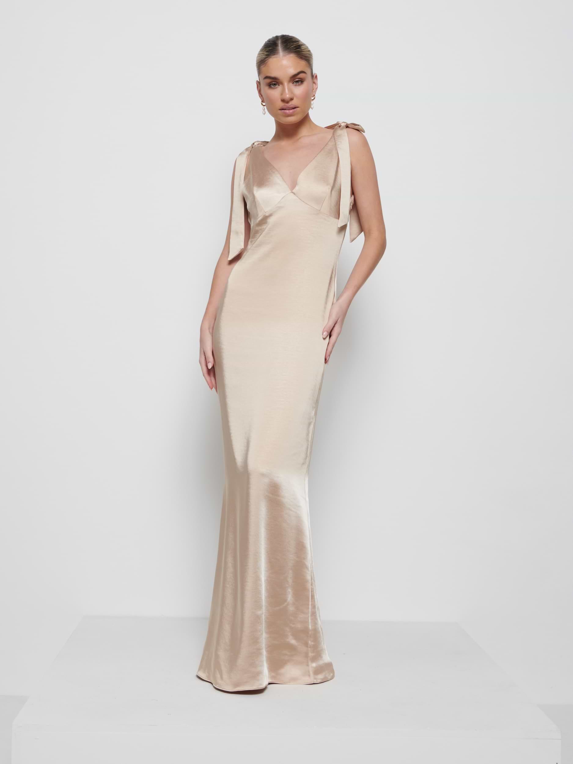 Piper Tie Maxi Bridesmaid Dress - Bronze