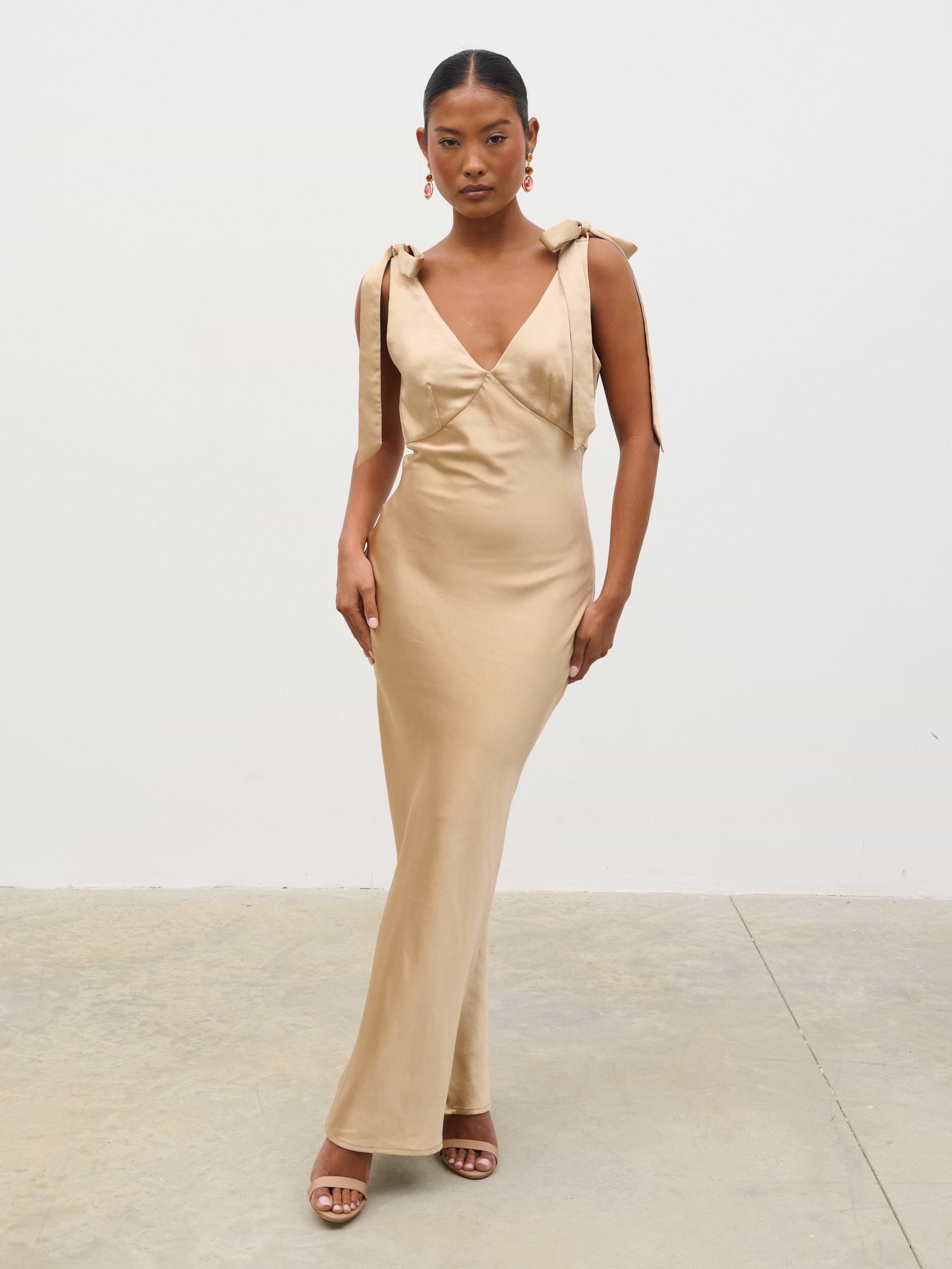 Piper Tie Midaxi Satin Dress - Gold