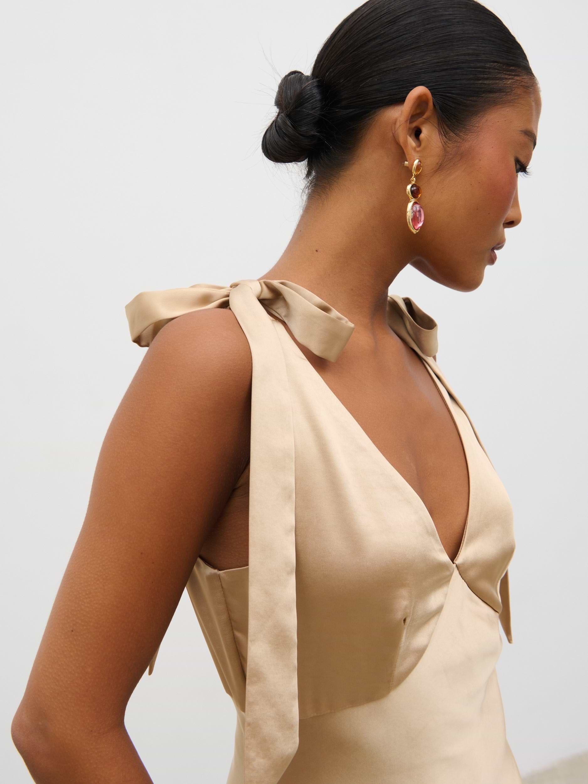 Piper Tie Midaxi Satin Dress - Gold