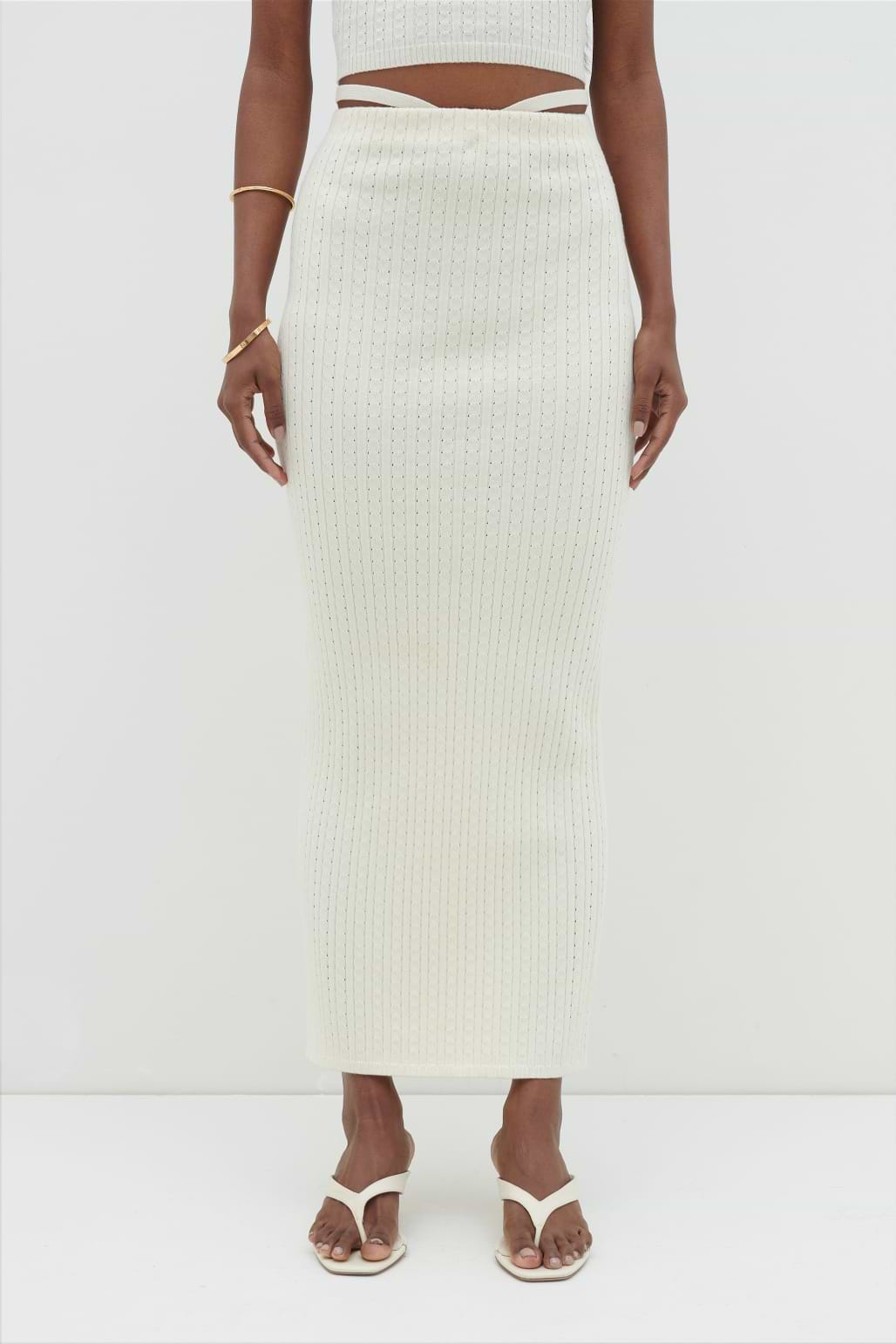 Poppy Tie Detail Knit Skirt - Cream