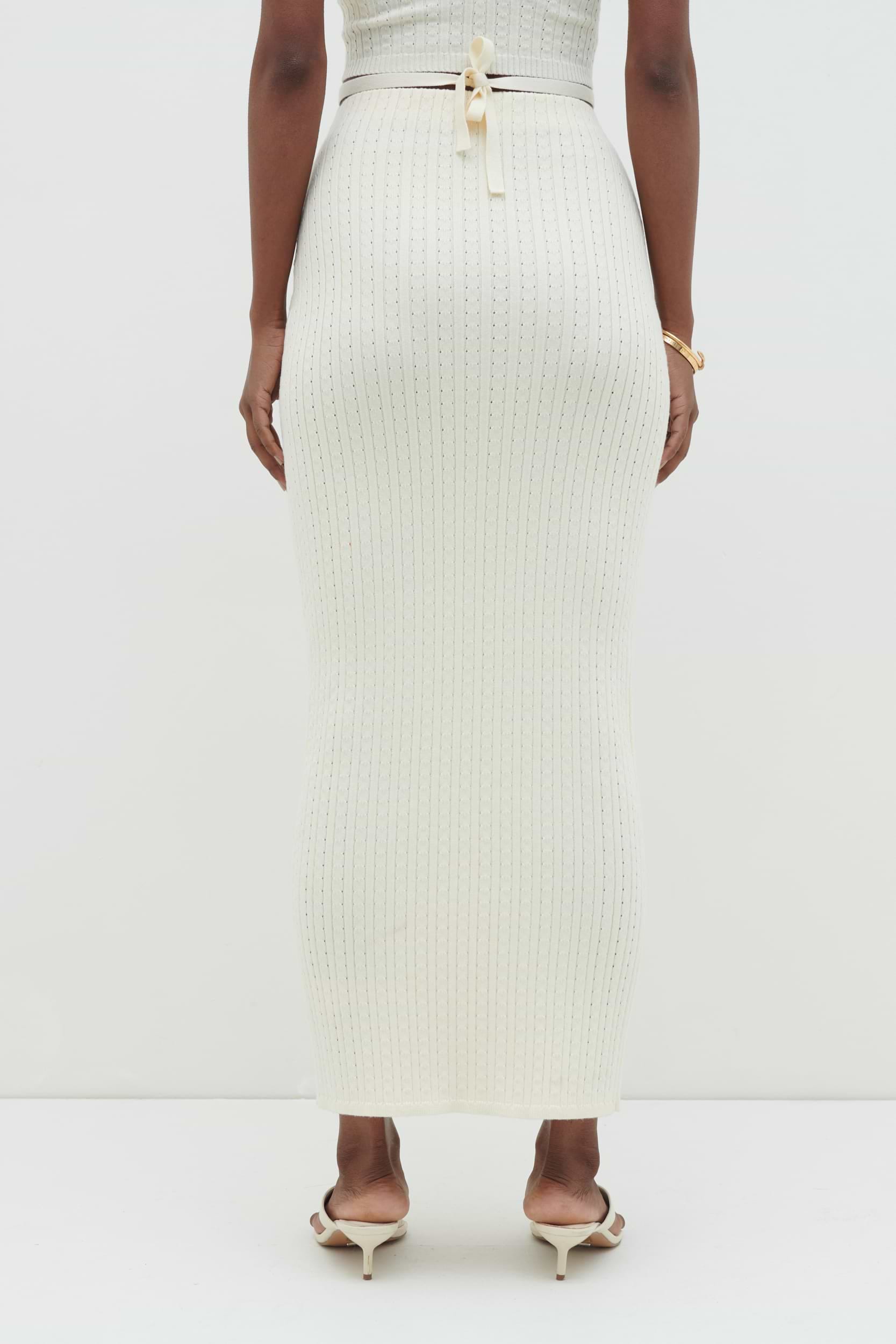 Poppy Tie Detail Knit Skirt - Cream