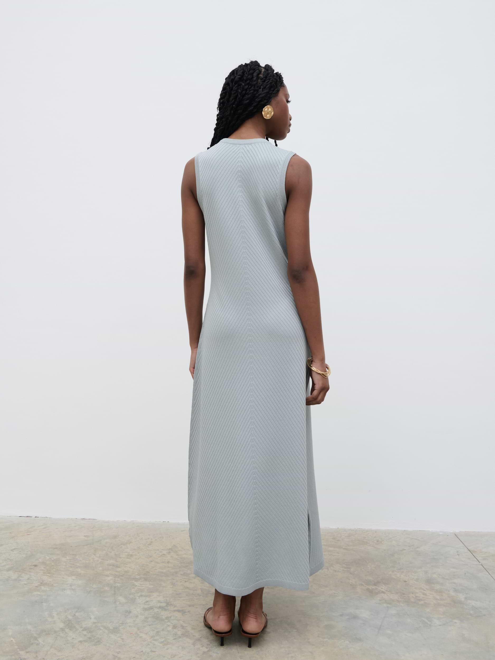 Portia Shift Knit Midaxi Dress - Light Blue