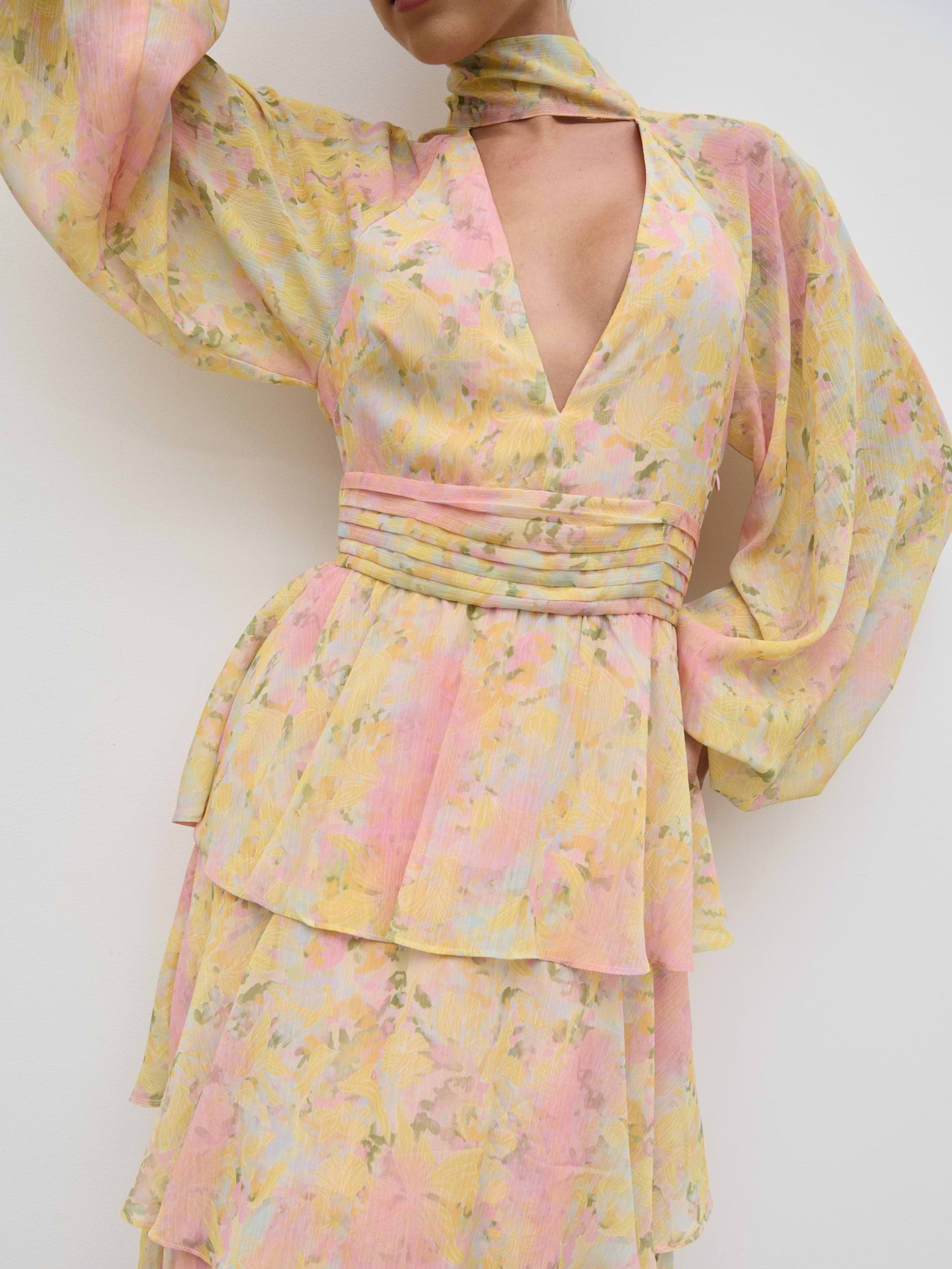 Anya Ruffle Maxi Dress - Pastel Multi Abstract Print