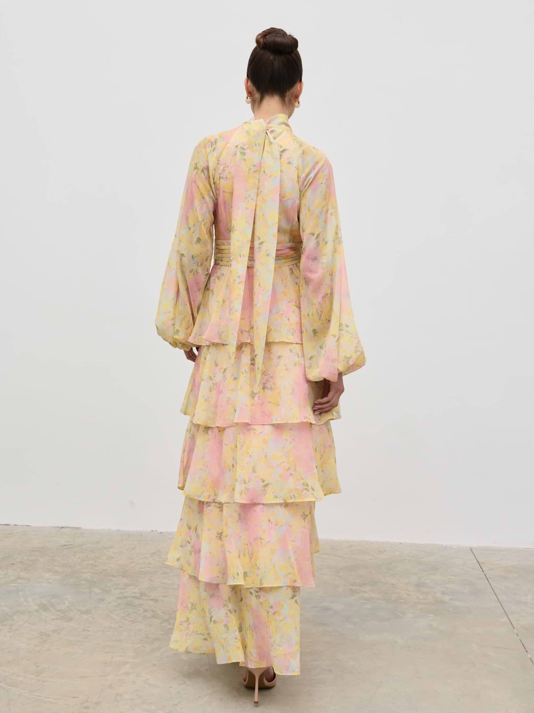 Anya Ruffle Maxi Dress - Pastel Multi Abstract Print