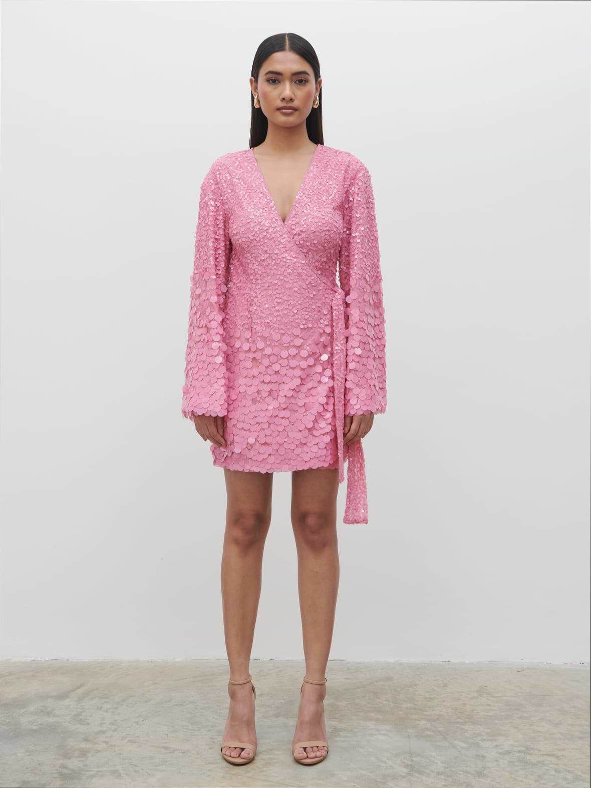Provence Wrap Sequin Dress - Pink