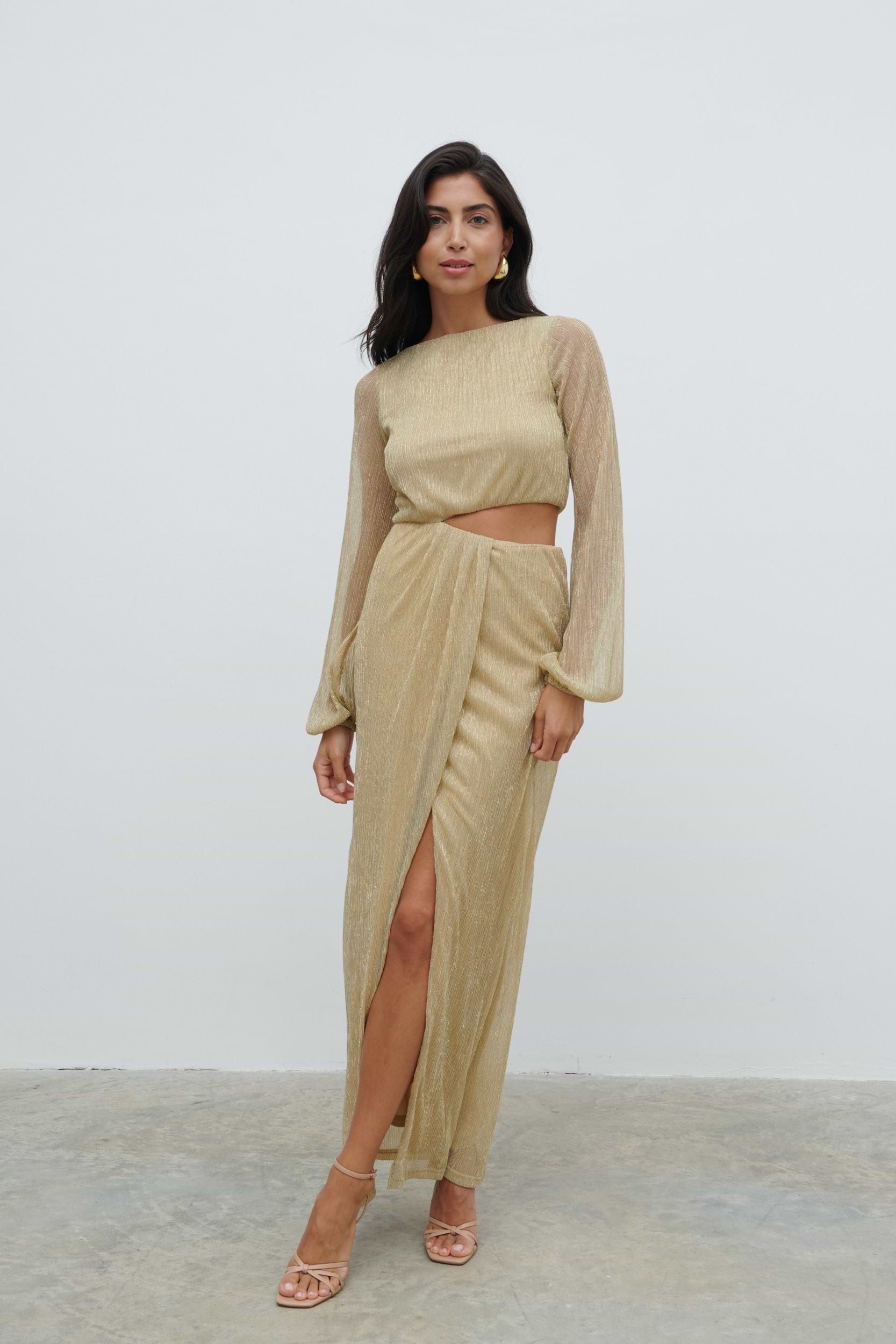 Rae Cut Out Maxi Dress - Metallic Gold