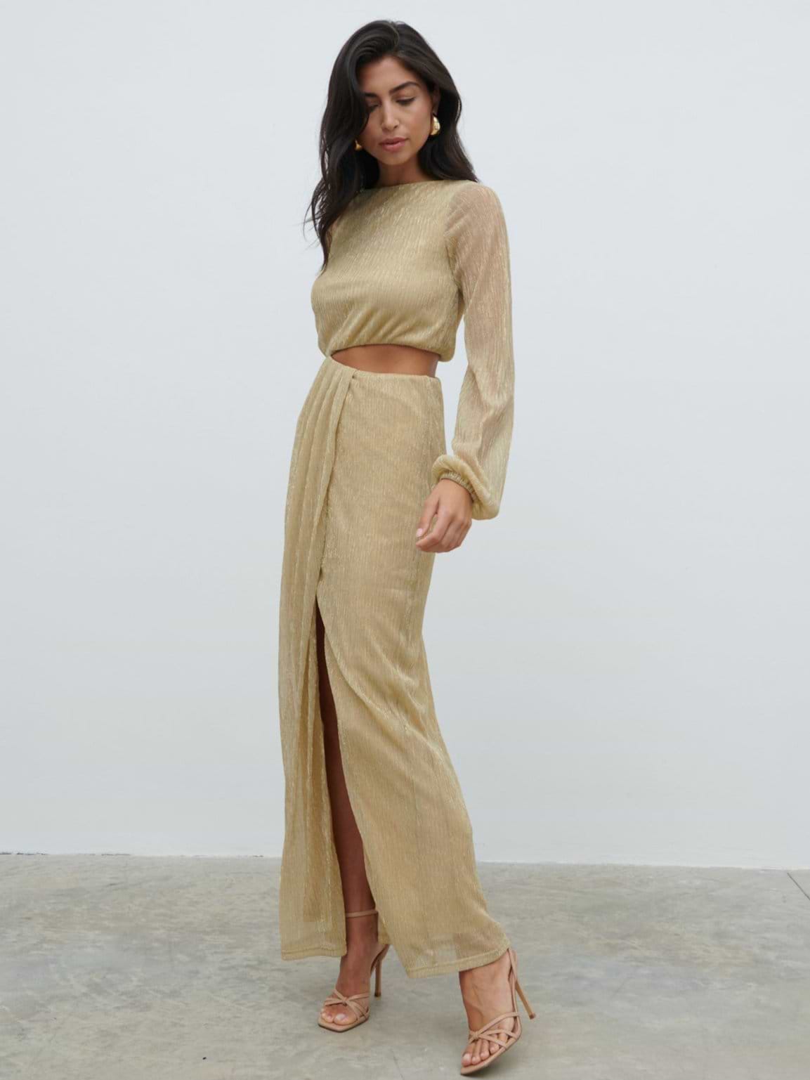 Rae Cut Out Maxi Dress - Metallic Gold