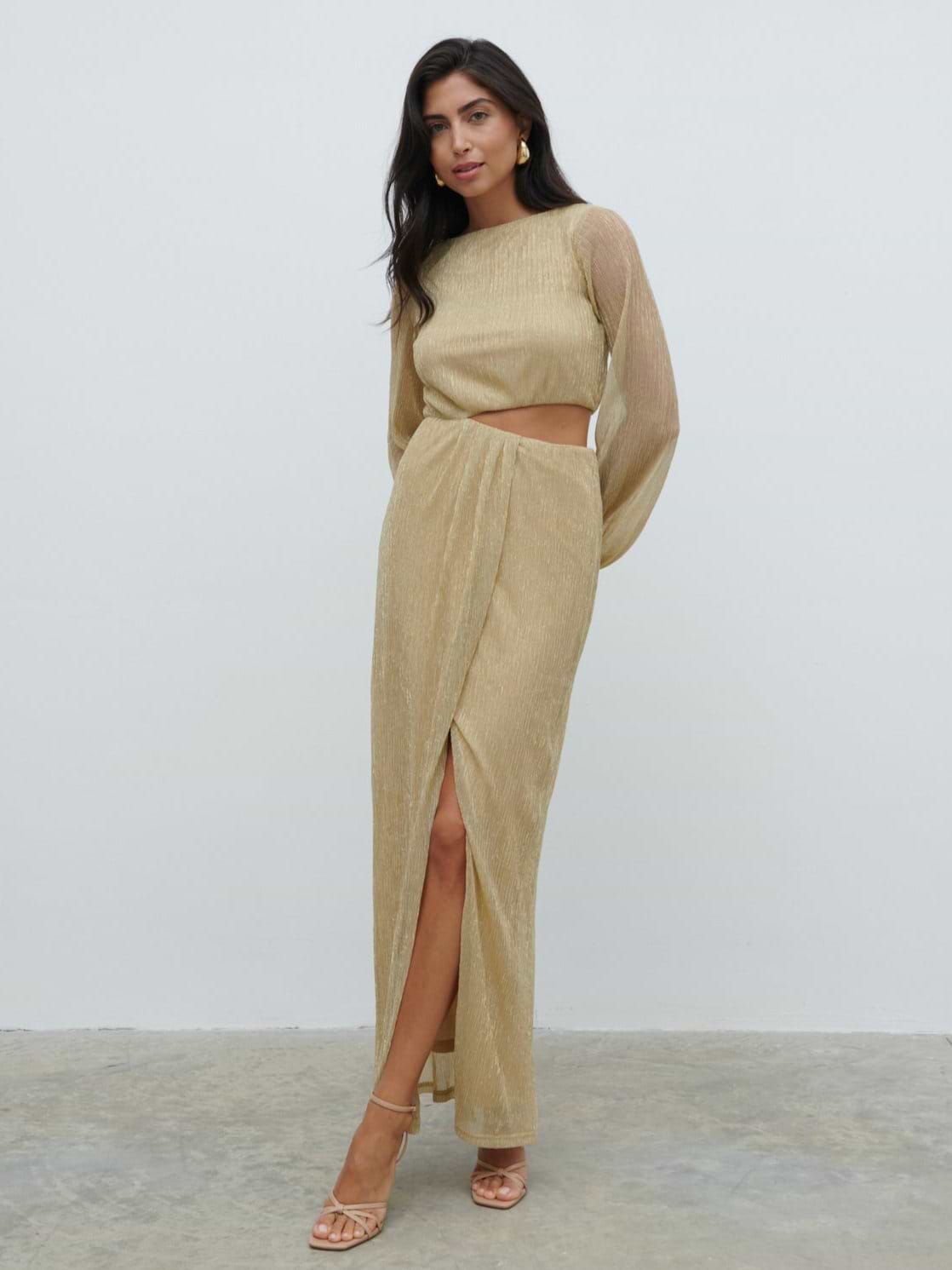 Rae Cut Out Maxi Dress - Metallic Gold