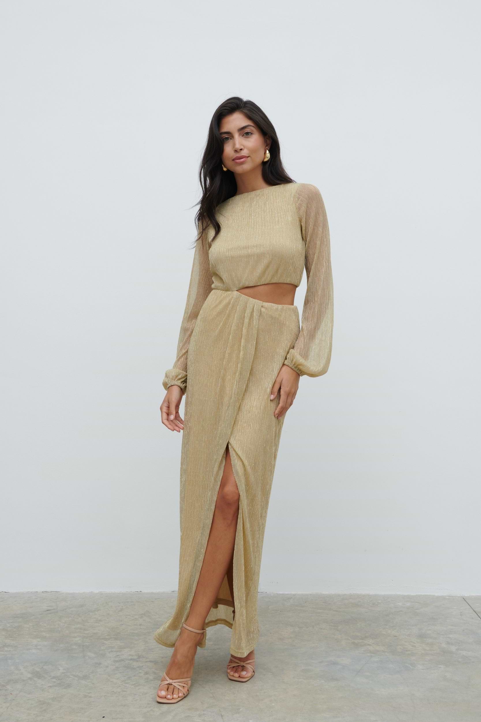 Rae Cut Out Maxi Dress - Metallic Gold