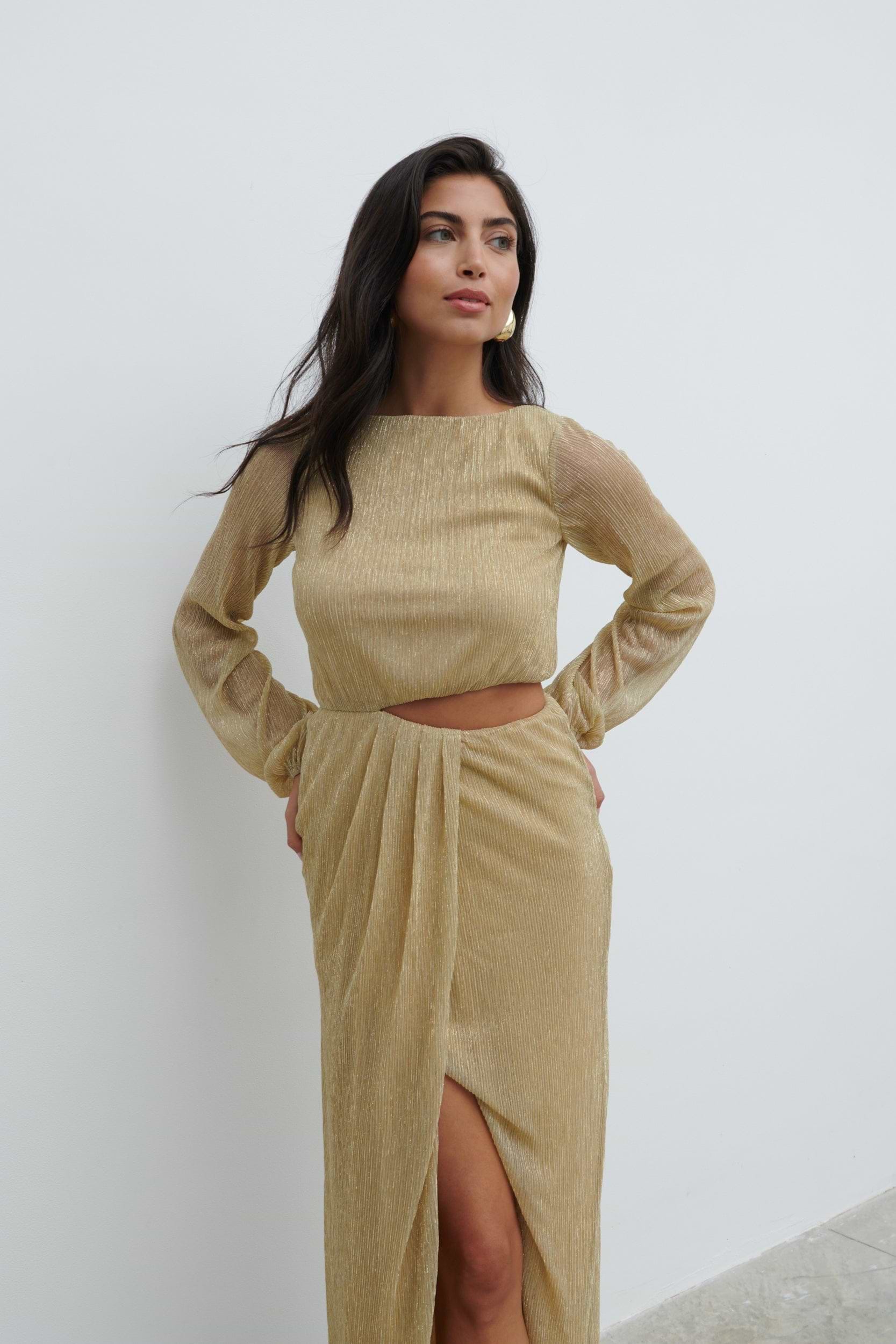 Rae Cut Out Maxi Dress - Metallic Gold