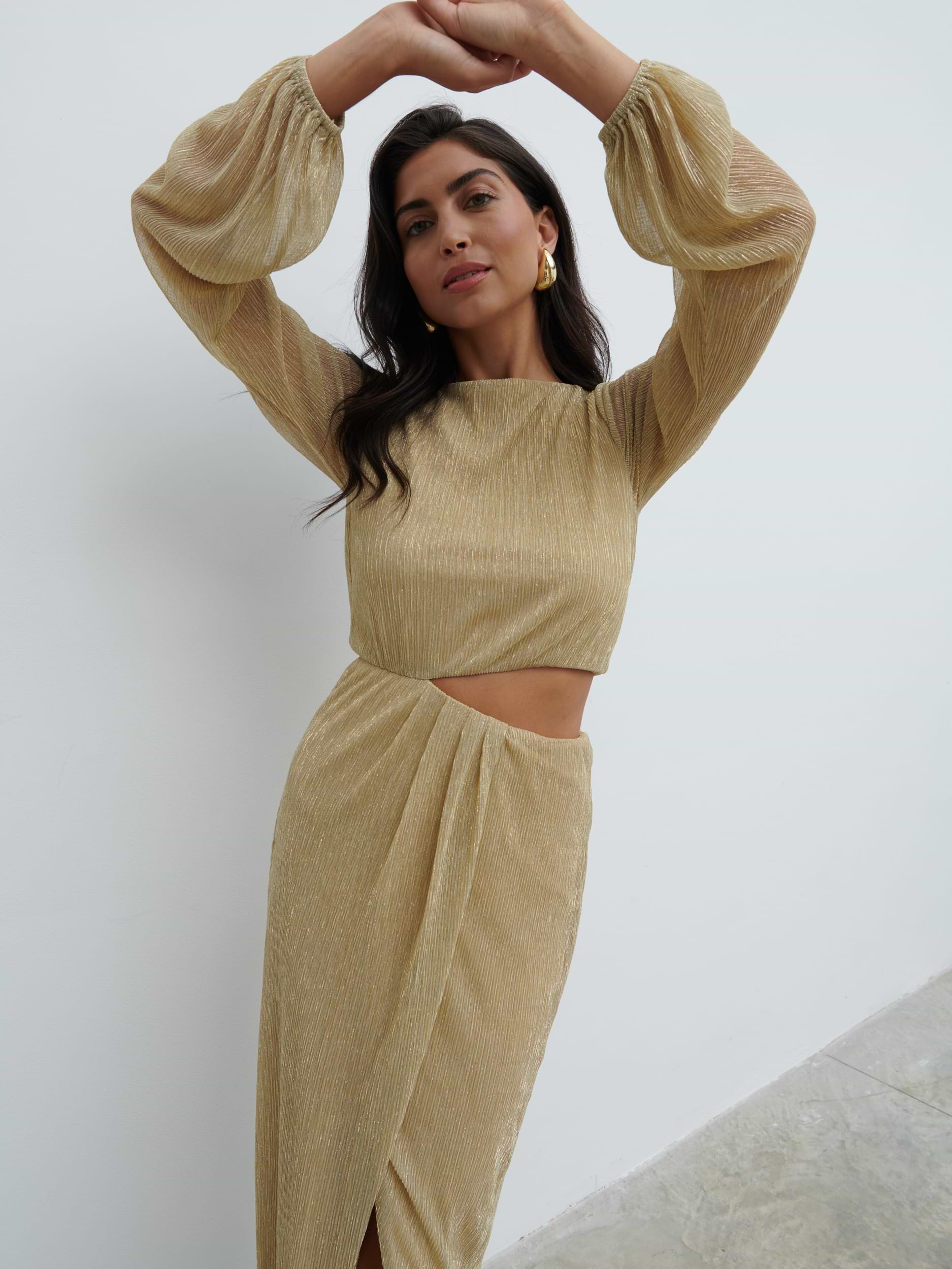 Rae Cut Out Maxi Dress - Metallic Gold