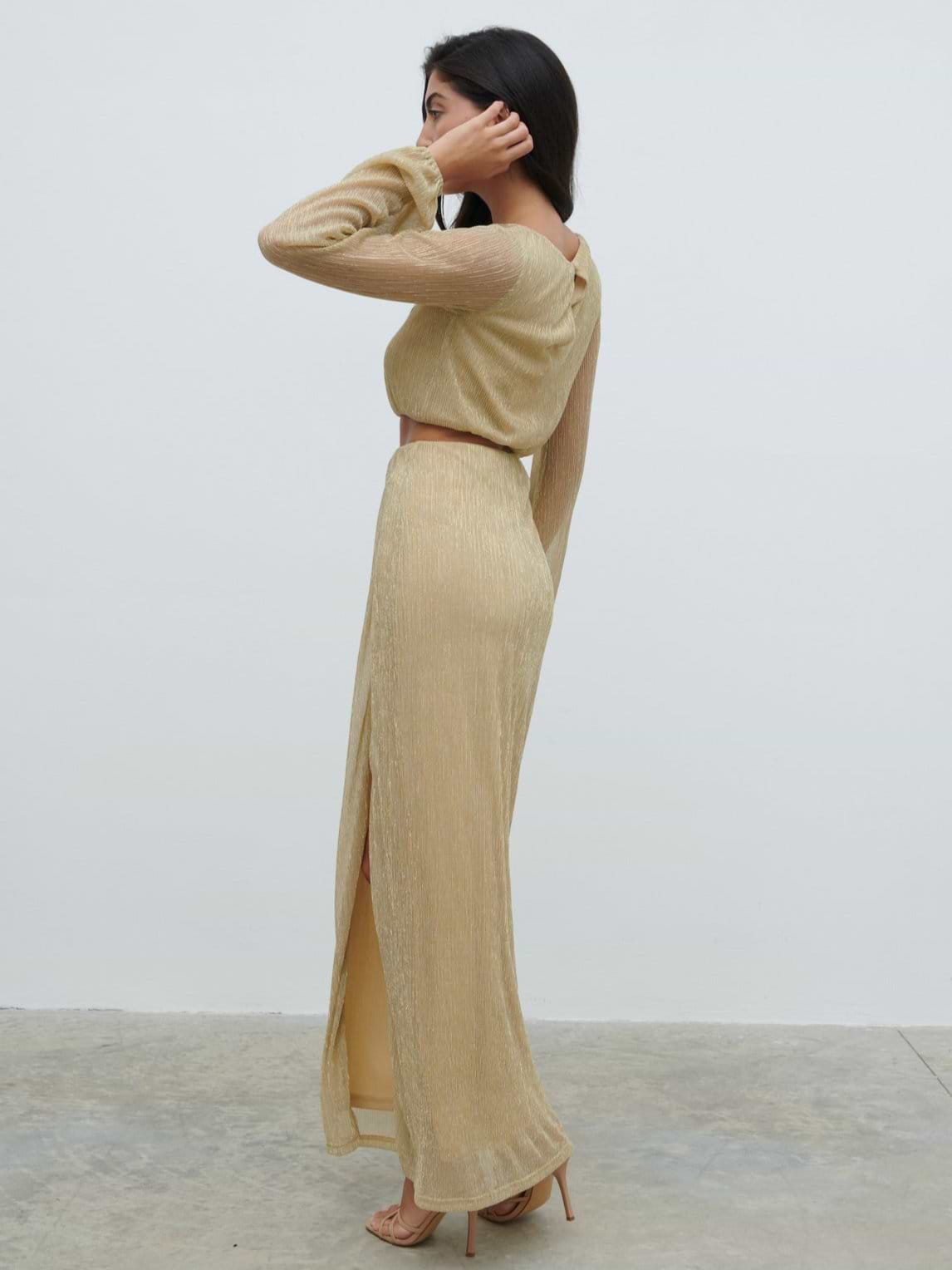 Rae Cut Out Maxi Dress - Metallic Gold
