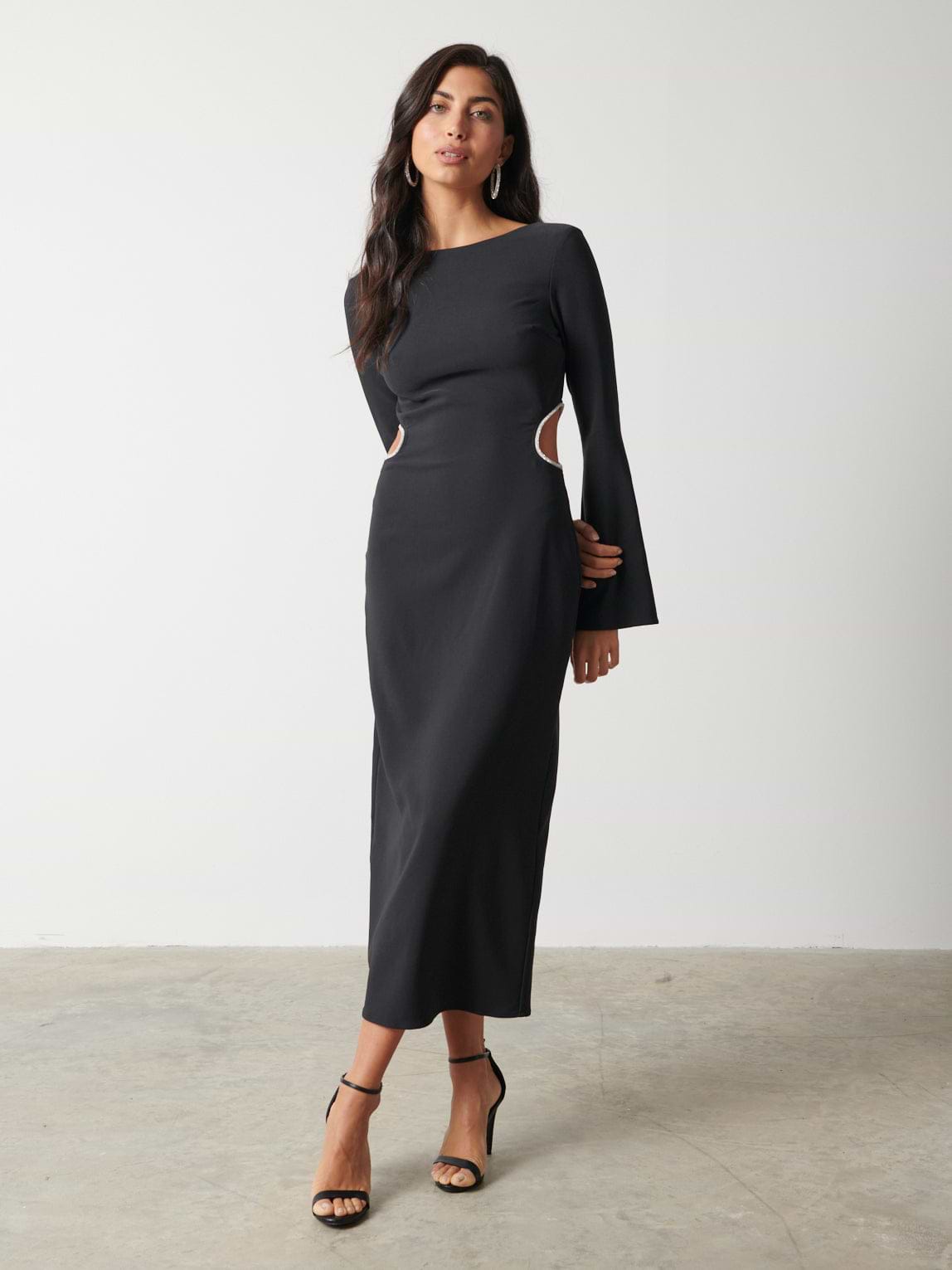 Reina Embellished Cut Out Midaxi Dress - Black
