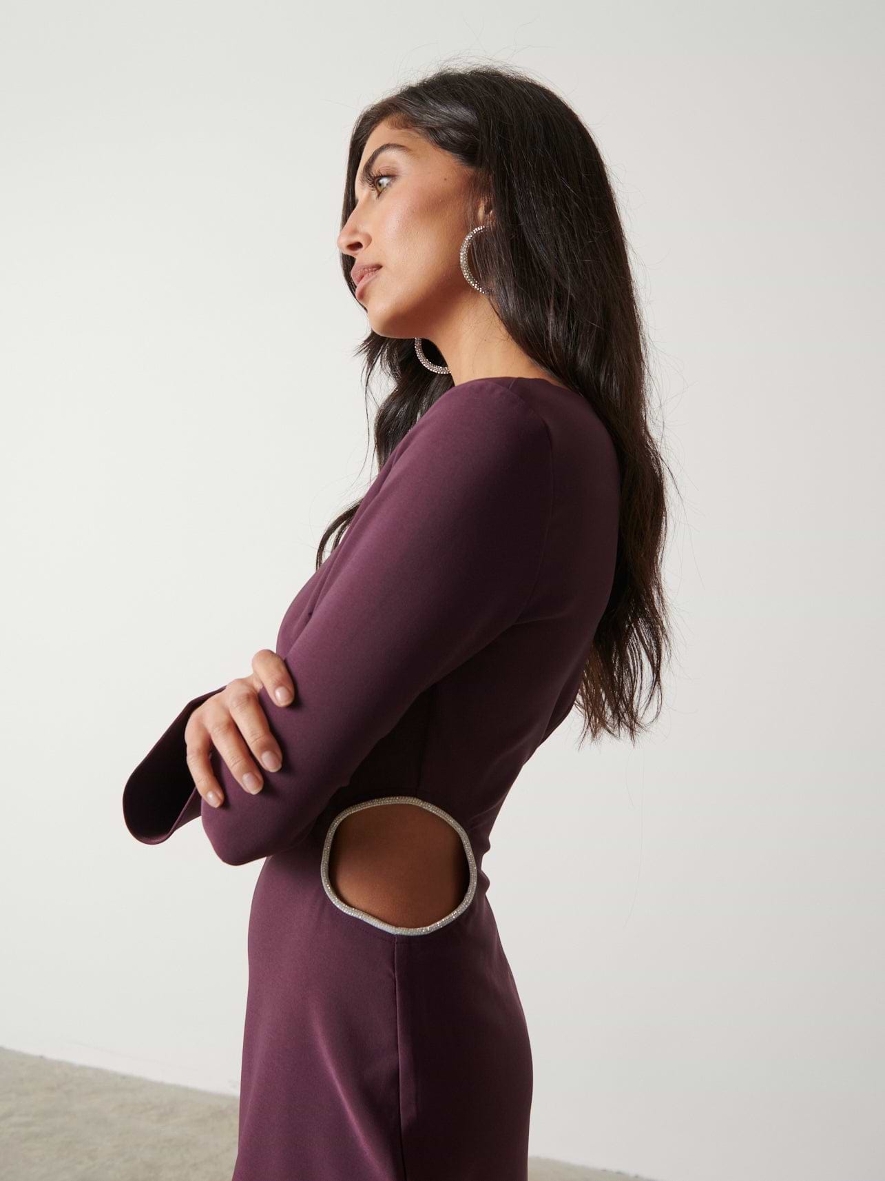 Reina Embellished Cut Out Mini Dress - Wine