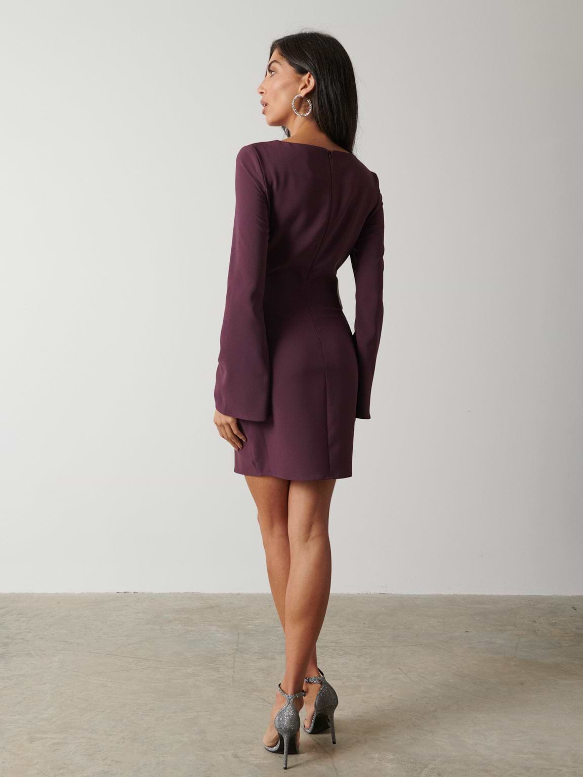 Reina Embellished Cut Out Mini Dress - Wine