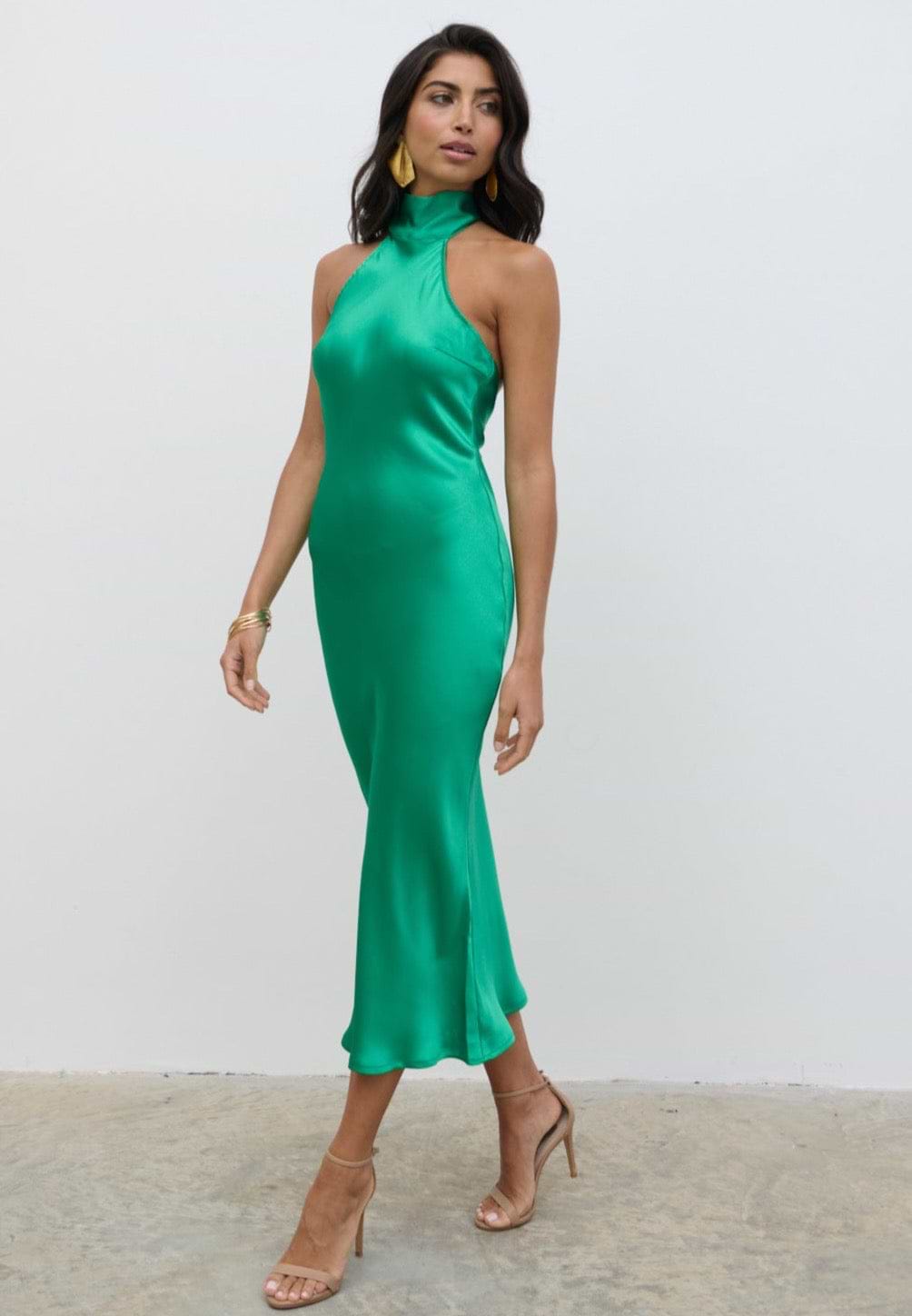 Raleigh Recycled Cowl Back Midaxi Dress - Emerald Green