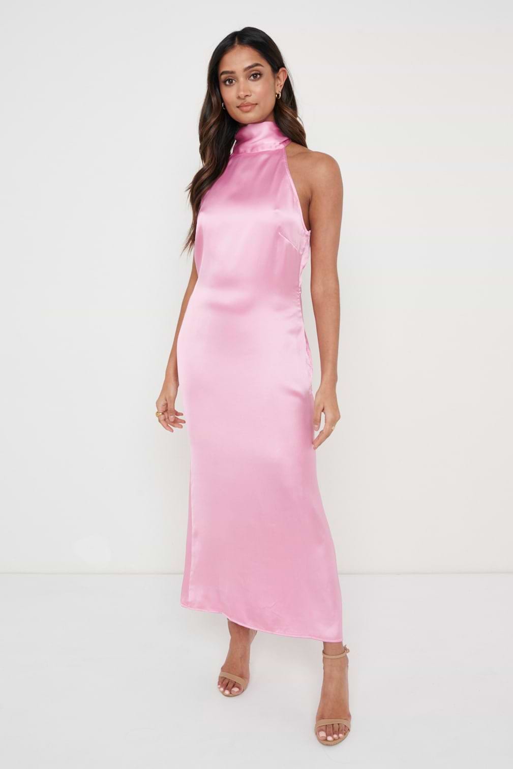 Raleigh Halter Neck Tie Dress - Pink