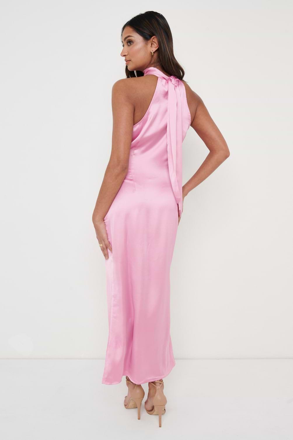Raleigh Halter Neck Tie Dress - Pink