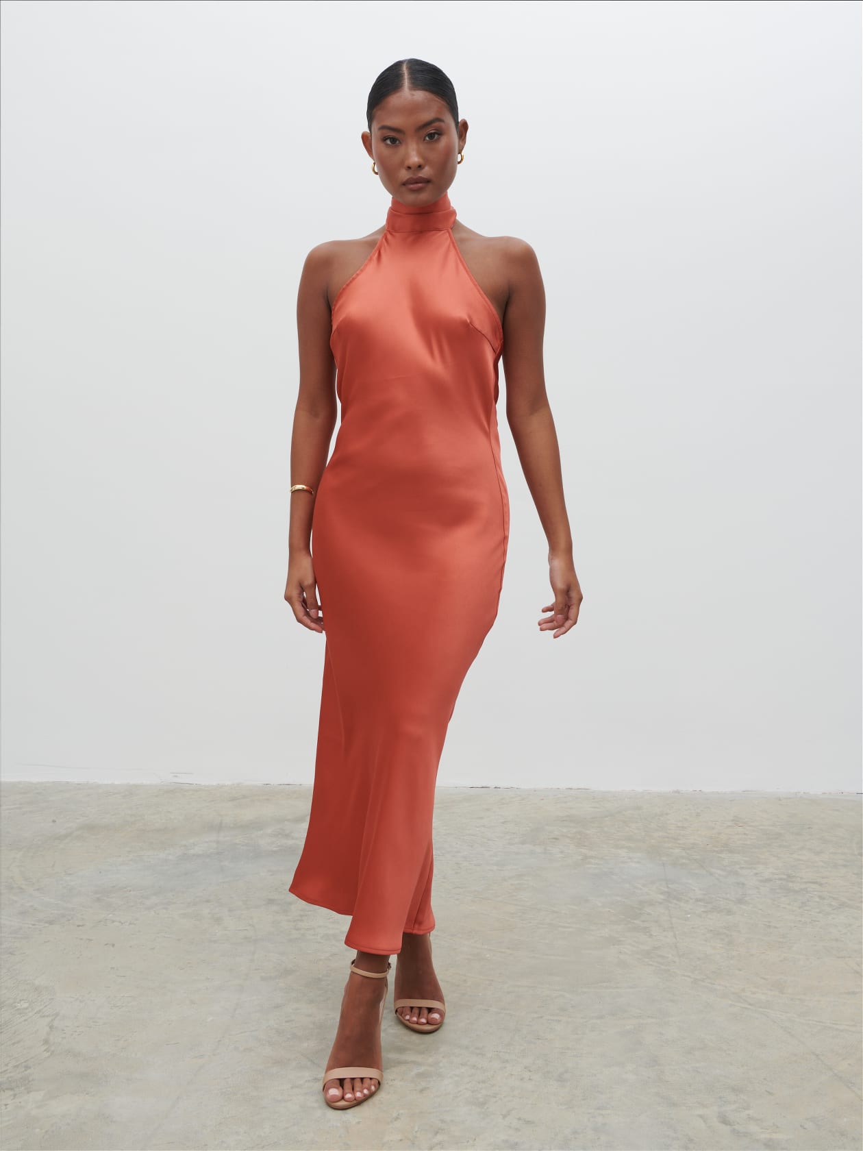 Raleigh Recycled Cowl Back Midaxi Dress - Terracotta