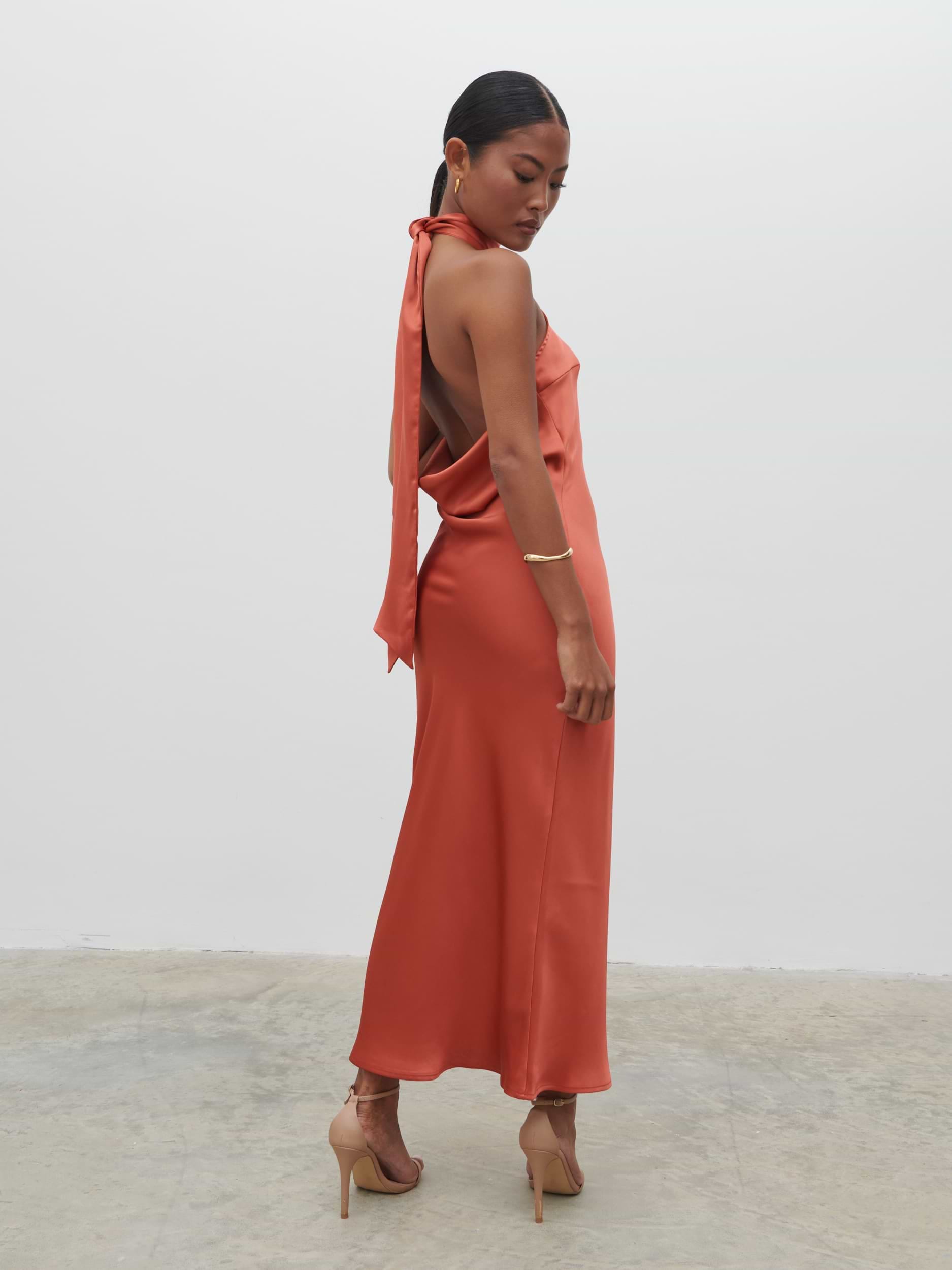 Raleigh Recycled Cowl Back Midaxi Dress - Terracotta