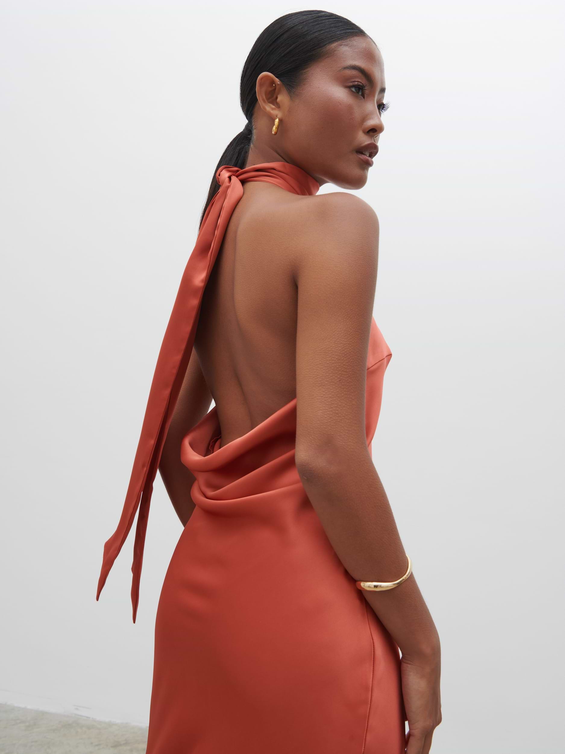 Raleigh Recycled Cowl Back Midaxi Dress - Terracotta