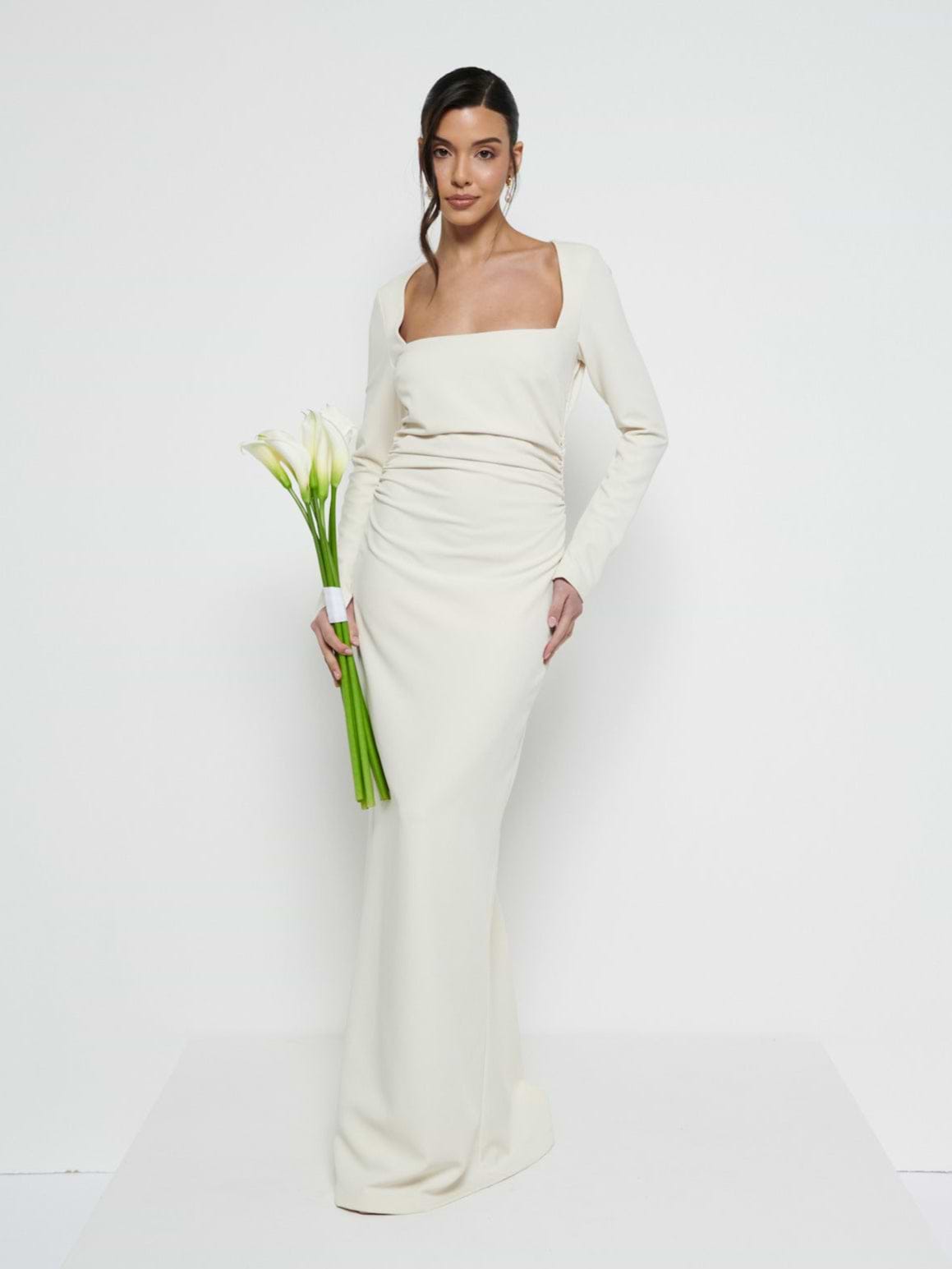Reagan Square Neck Crepe Maxi Bridesmaid Dress - Champagne