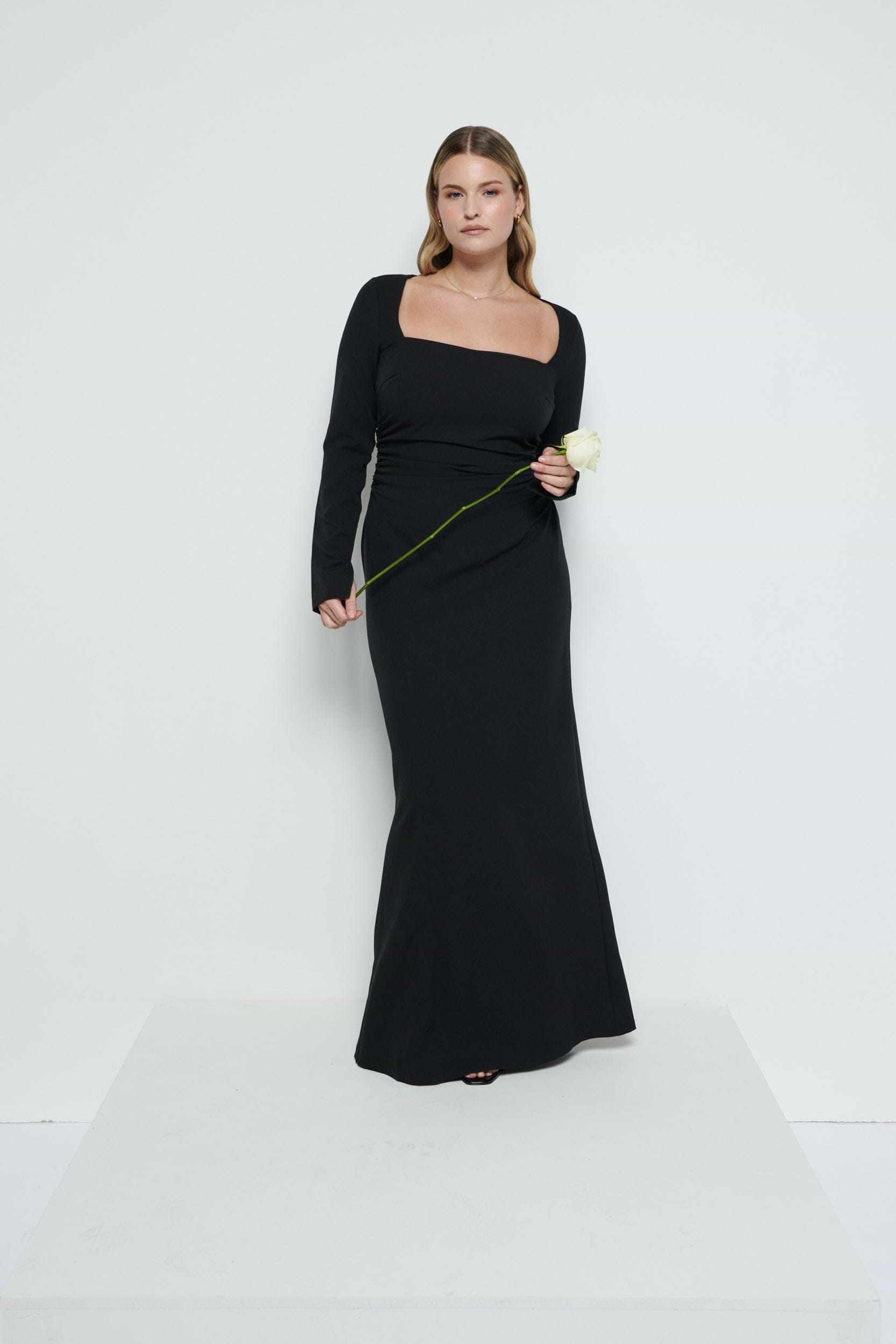 Reagan Square Neck Crepe Maxi Bridesmaid Dress - Black