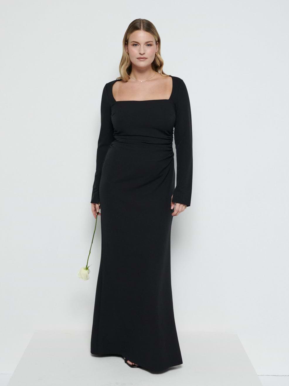 Reagan Square Neck Crepe Maxi Bridesmaid Dress - Black