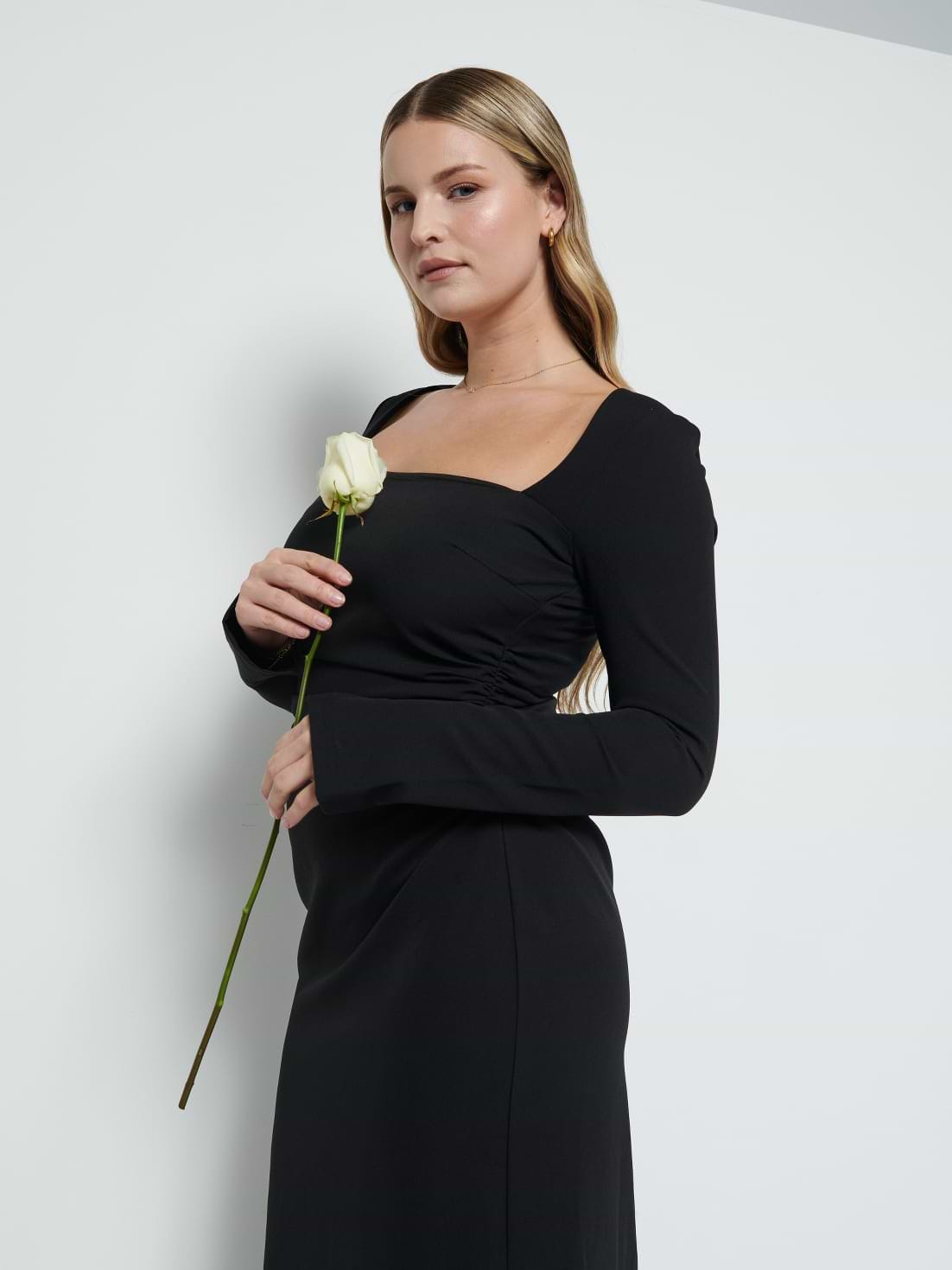 Reagan Square Neck Crepe Maxi Bridesmaid Dress - Black