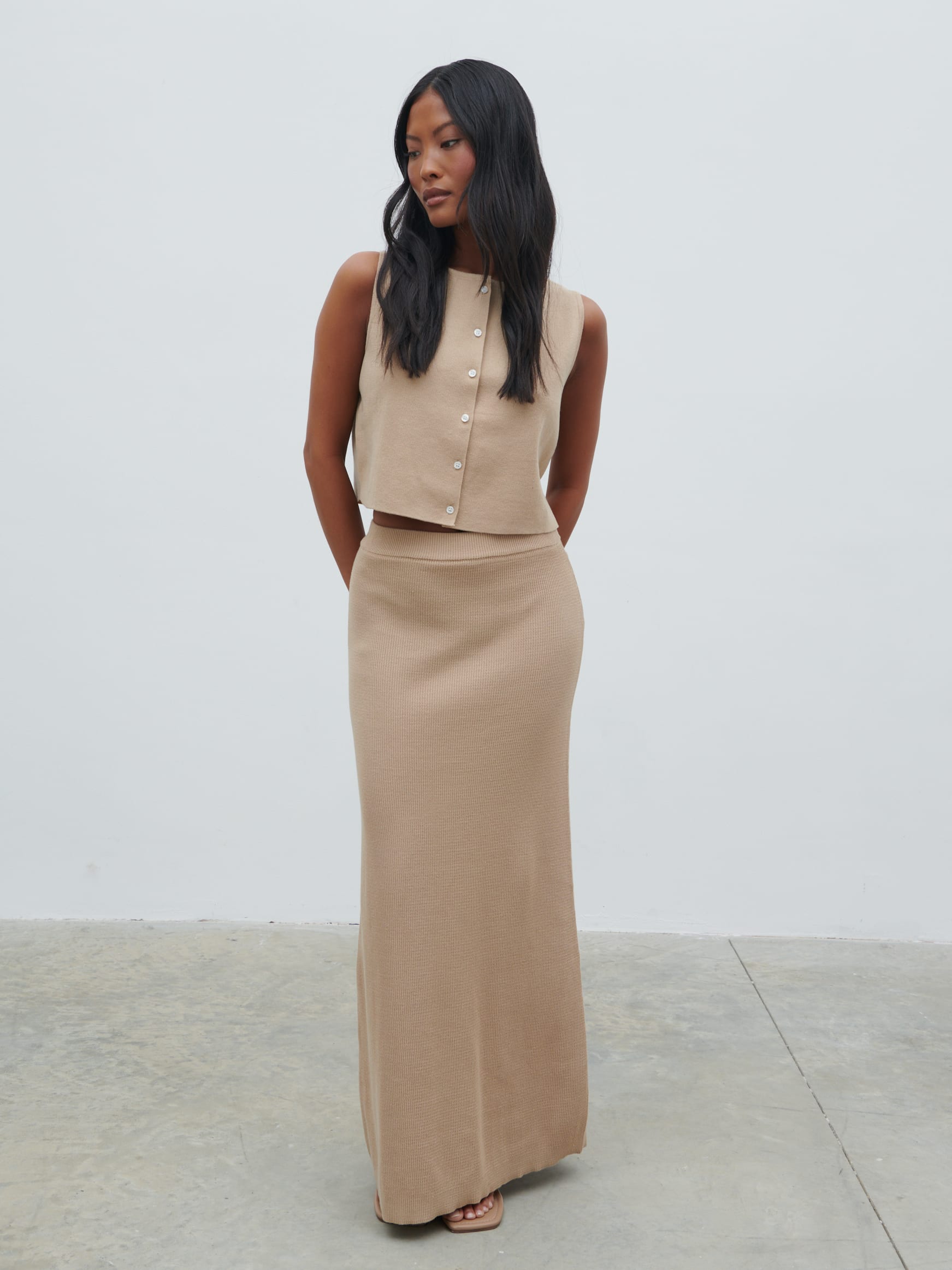 Reese Midaxi Knit Skirt - Beige