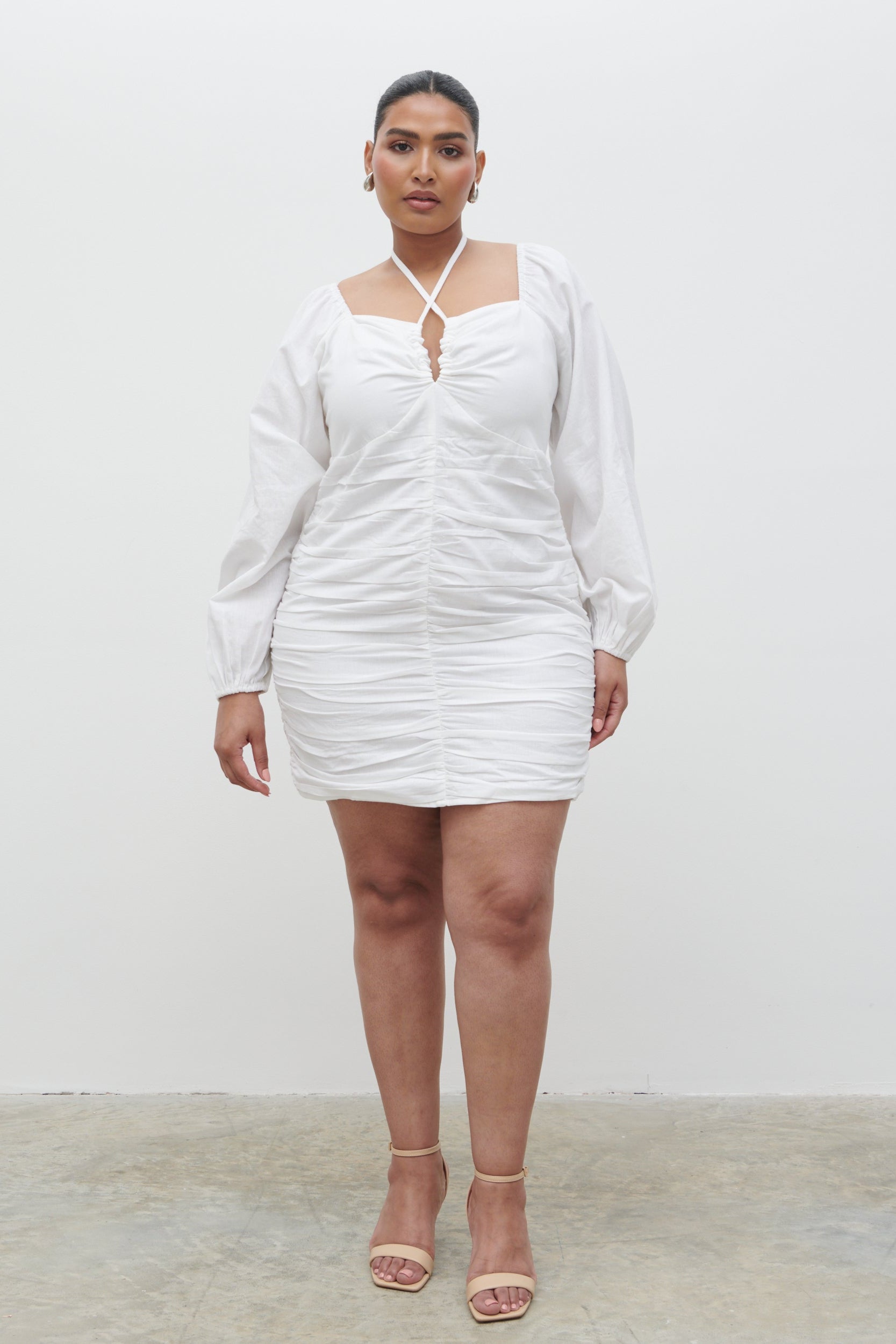 Renna Ruched Front Mini Dress Curve - Natural