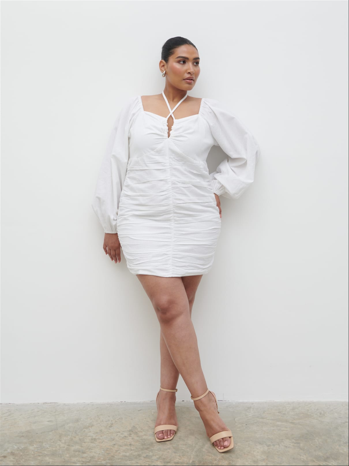 Renna Ruched Front Mini Dress Curve - Natural