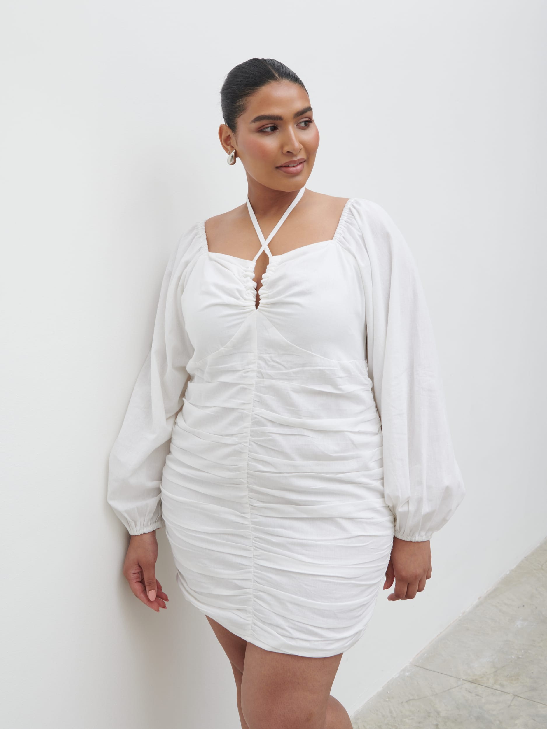 Renna Ruched Front Mini Dress Curve - Natural