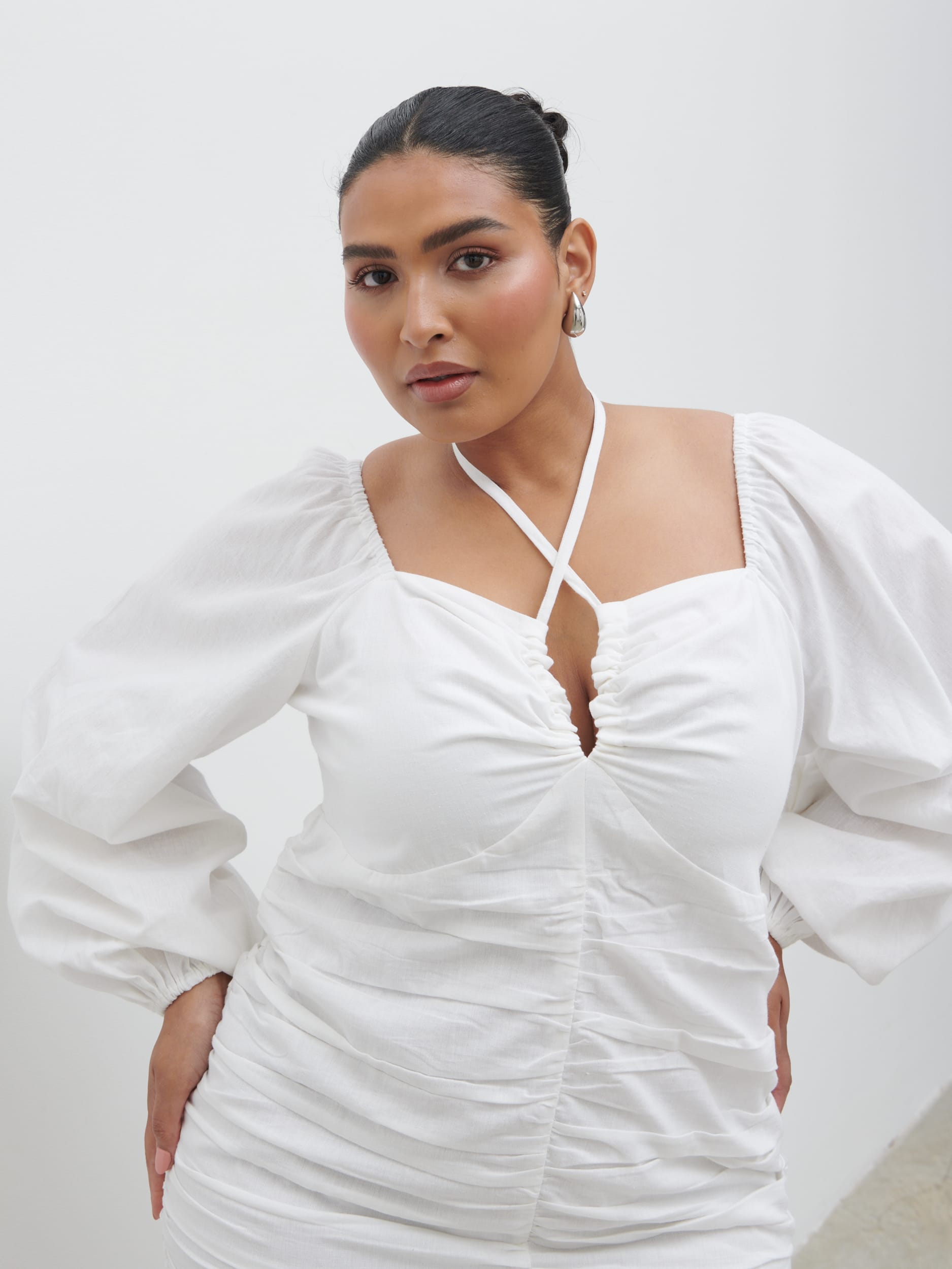 Renna Ruched Front Mini Dress Curve - Natural