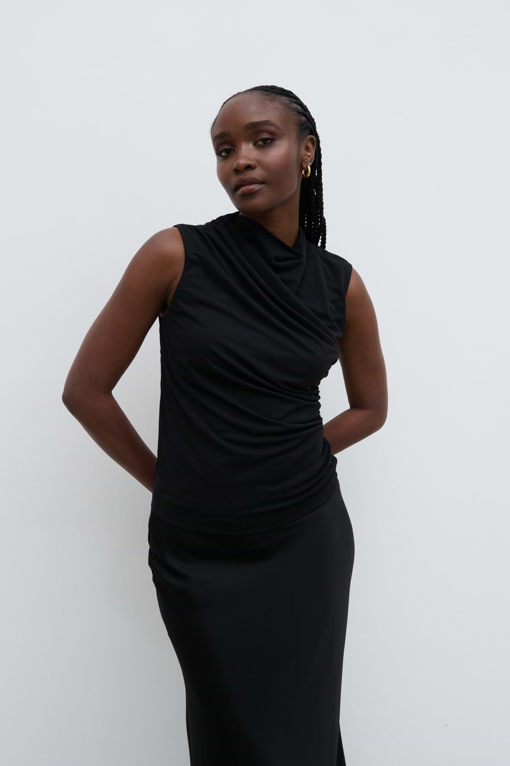 Rhea Jersey Sleeveless Top - Black
