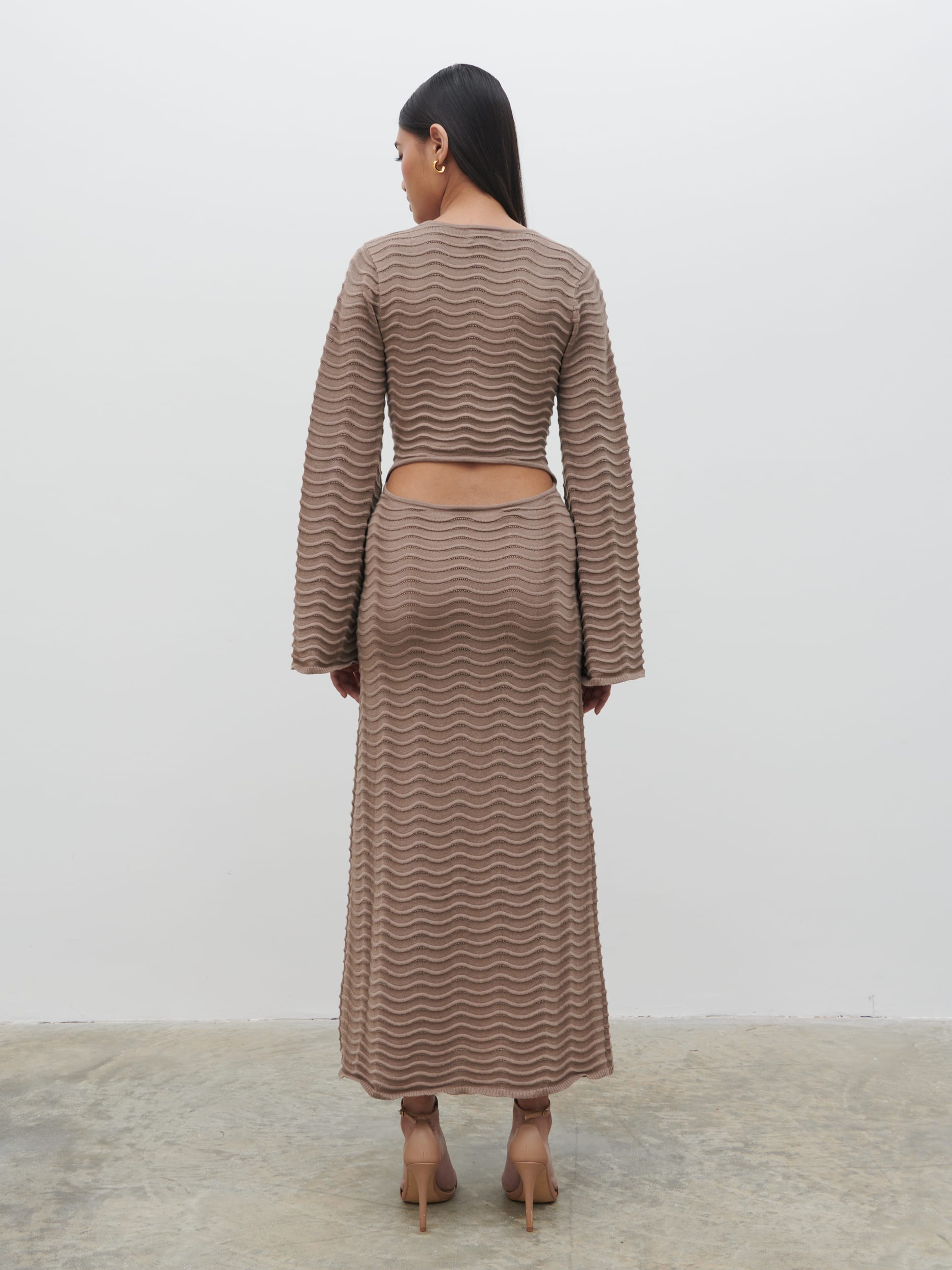 Rhi V Neck Knit Midaxi Dress - Stone