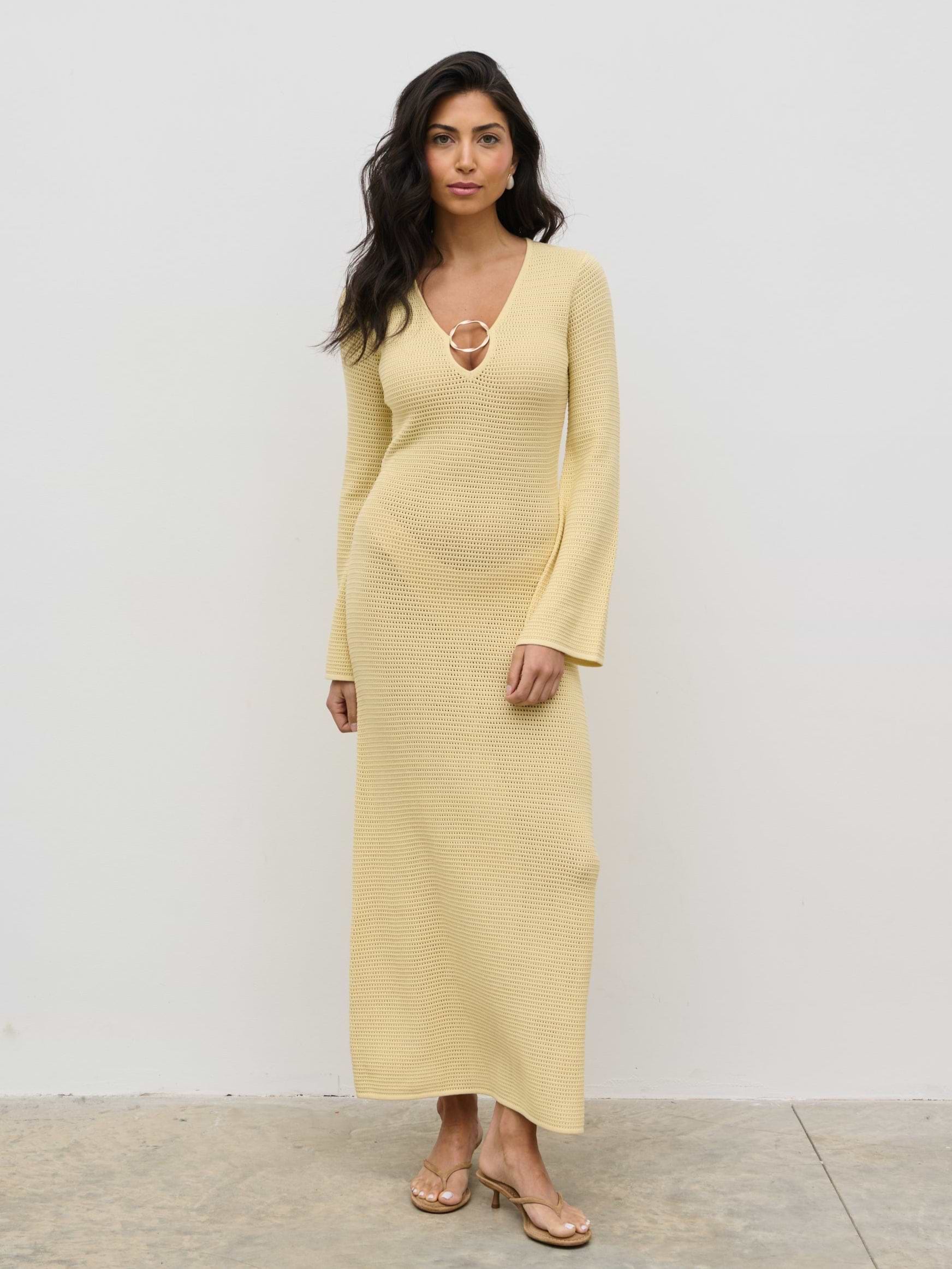 Riviera Hardware Knit Midaxi Dress - Lemon