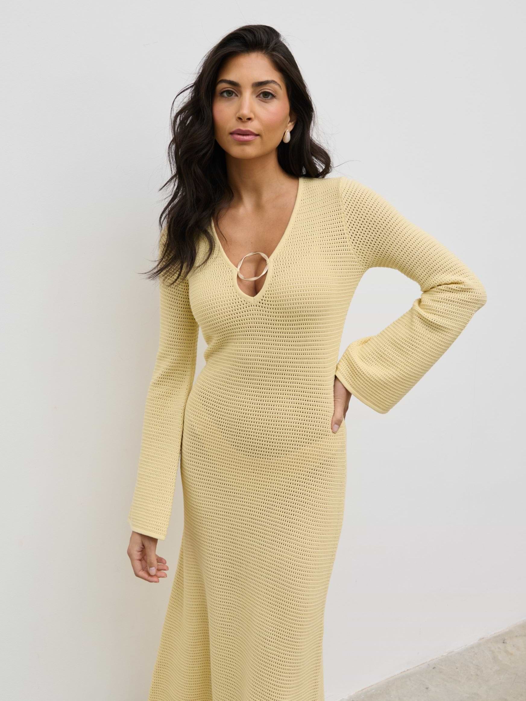 Riviera Hardware Knit Midaxi Dress - Lemon