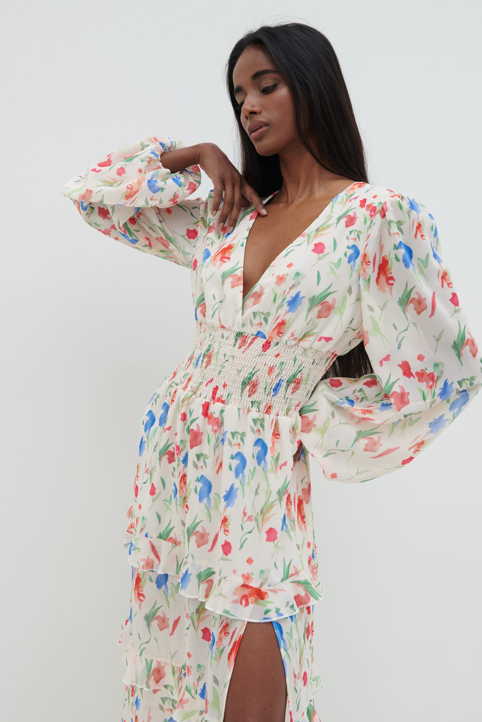 Rochelle Shirred Waist Maxi Dress - Dainty Floral