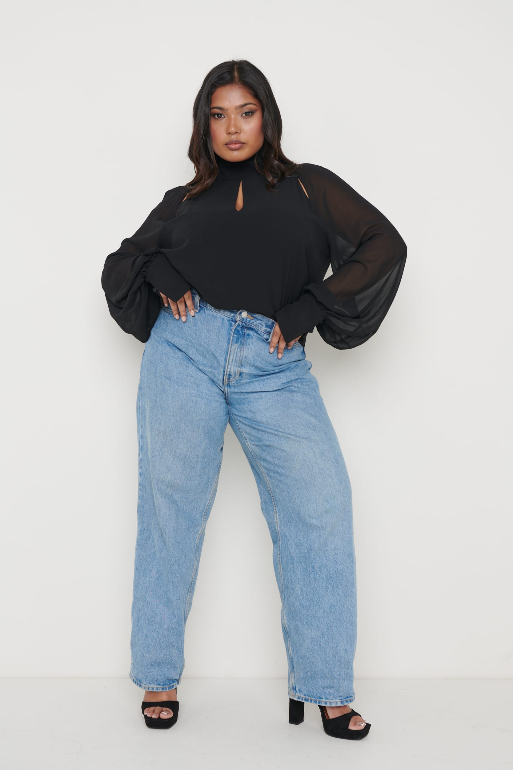 Romy Cut Out High Neck Blouse - Black