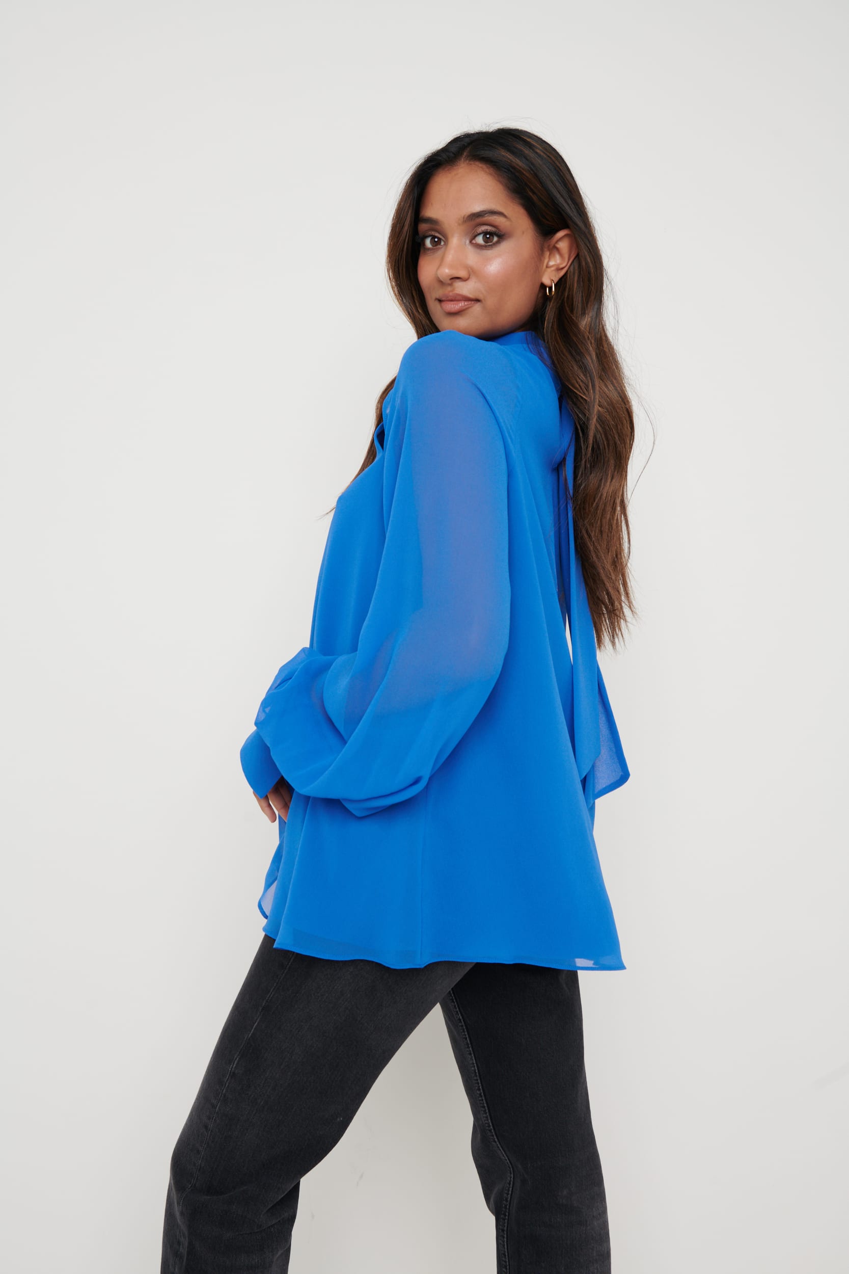 Romy Cut Out High Neck Blouse - Blue