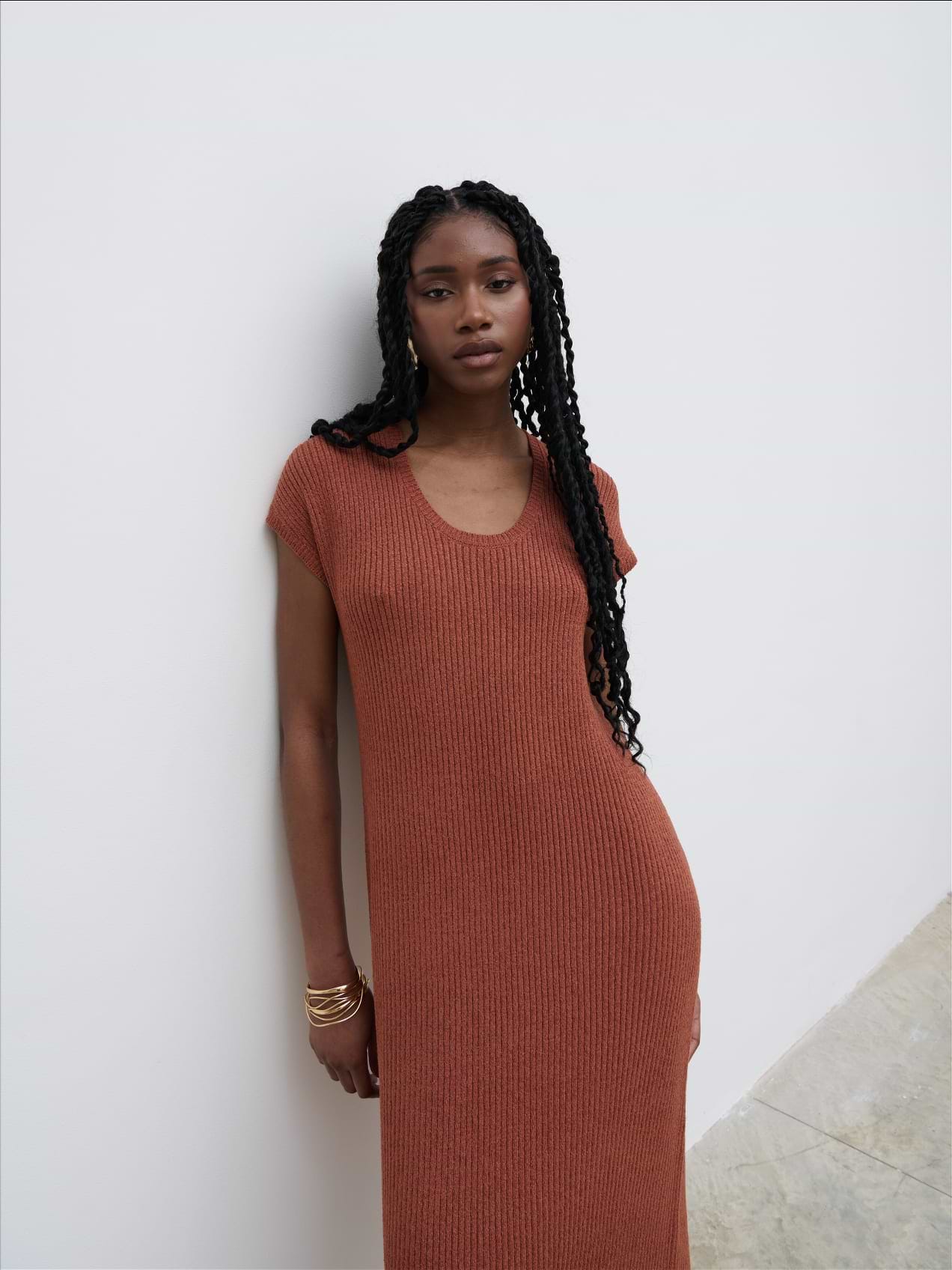 Rose Knit Midaxi Dress - Rosewood