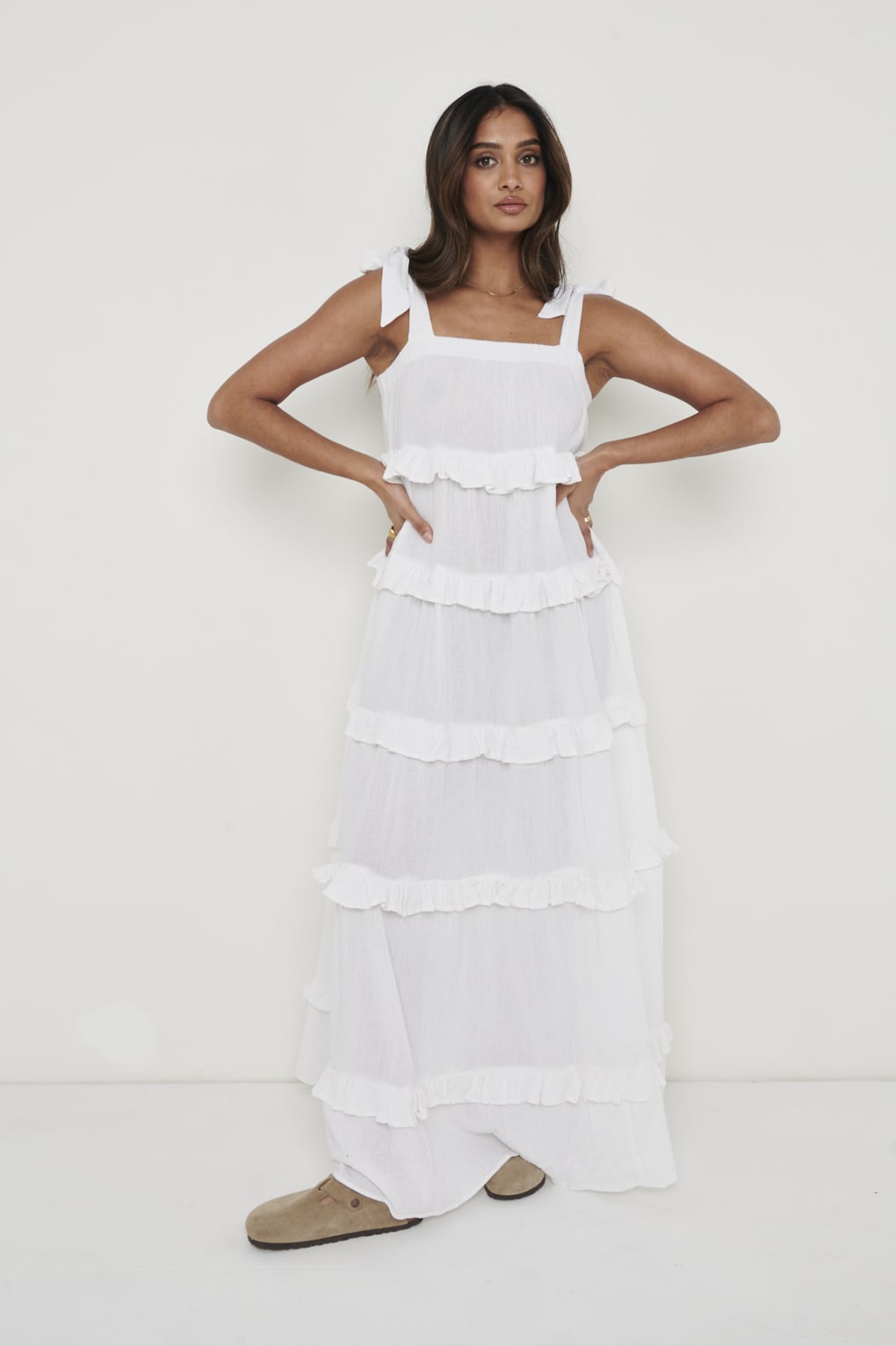 Rosetta Ruffle Midi Dress - White