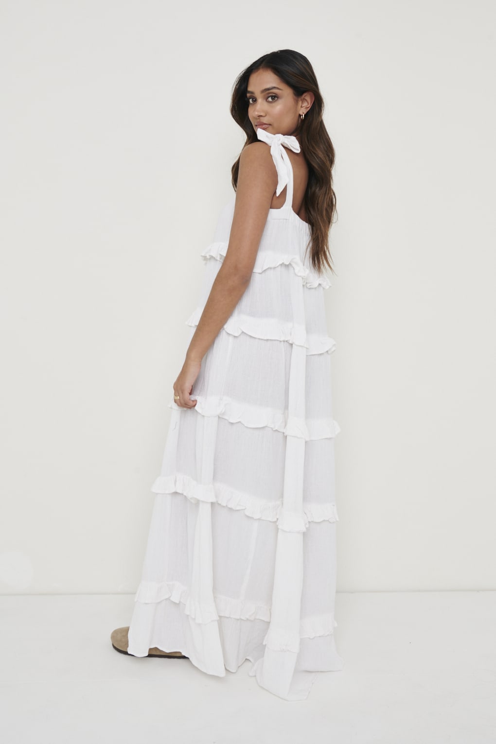 Rosetta Ruffle Midi Dress - White