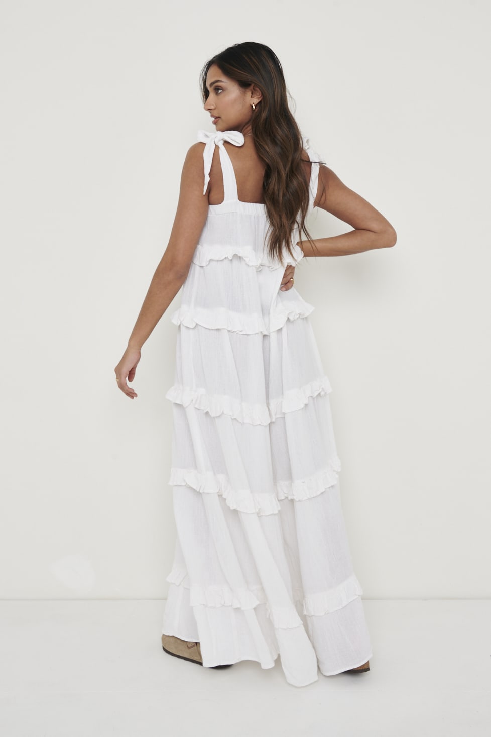 Rosetta Ruffle Midi Dress - White